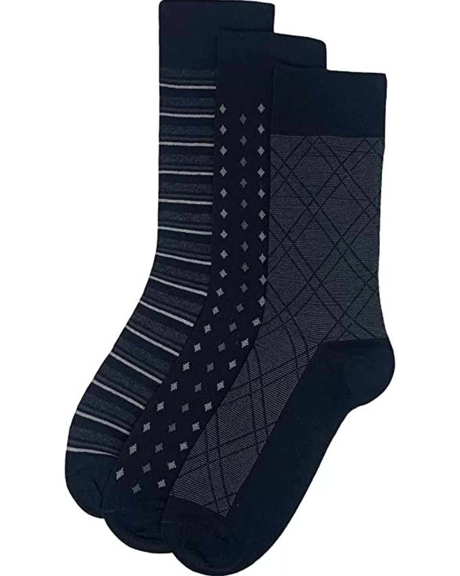 Men Flexitop Mens 3 Pack Dress Socks - Black Mixed Design