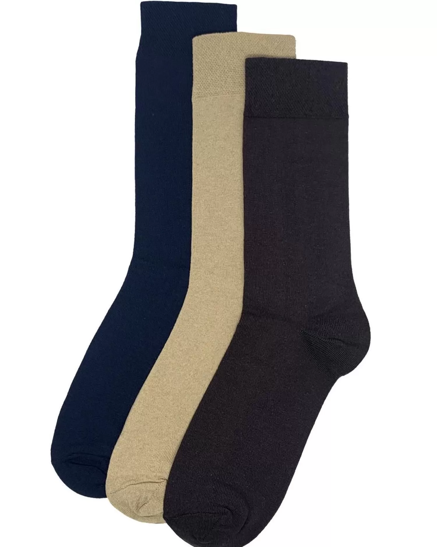 Men Flexitop Mens 3 Pack Dress Socks - Black/Navy/Beige