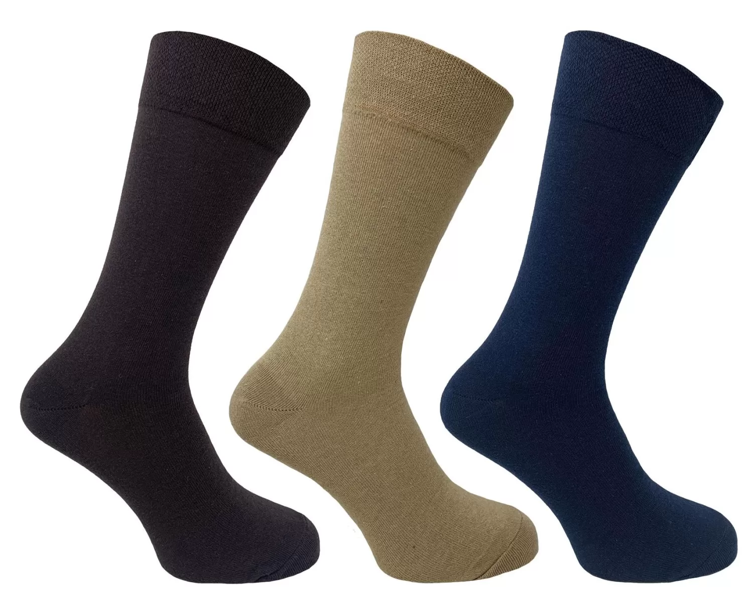 Men Flexitop Mens 3 Pack Dress Socks - Black/Navy/Beige