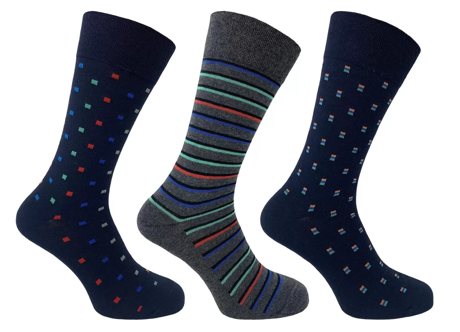 Men Flexitop Mens 3 Pack Dress Socks - Navy Geo Print