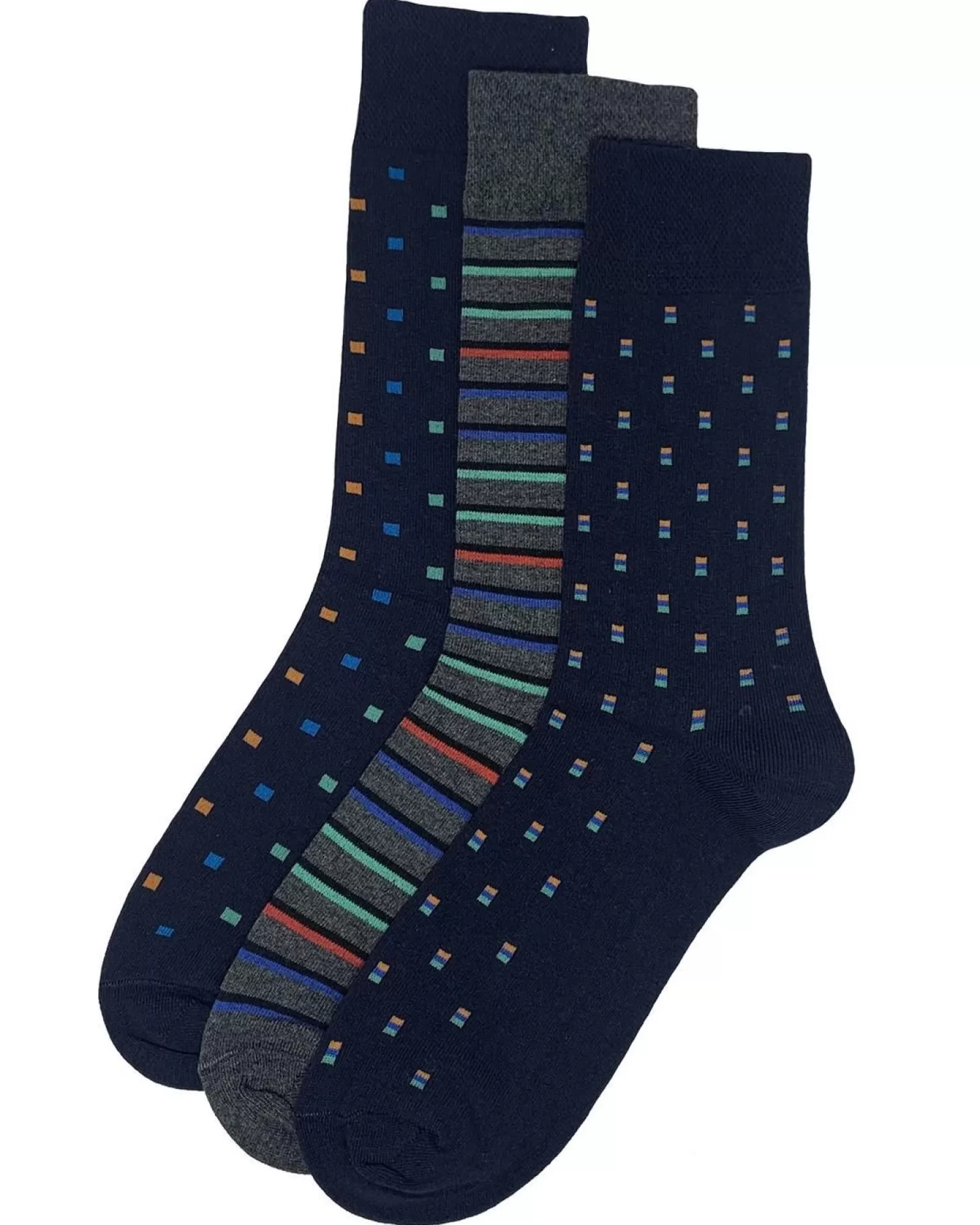 Men Flexitop Mens 3 Pack Dress Socks - Navy Geo Print