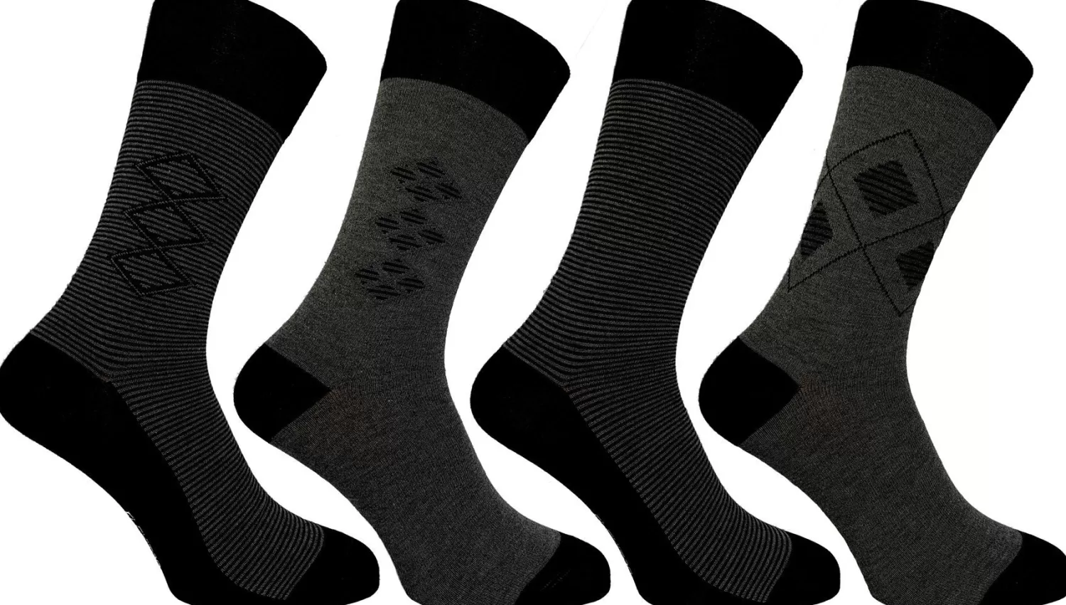 Men Flexitop Mens 4 Pack Bamboo Socks - Black Argyle