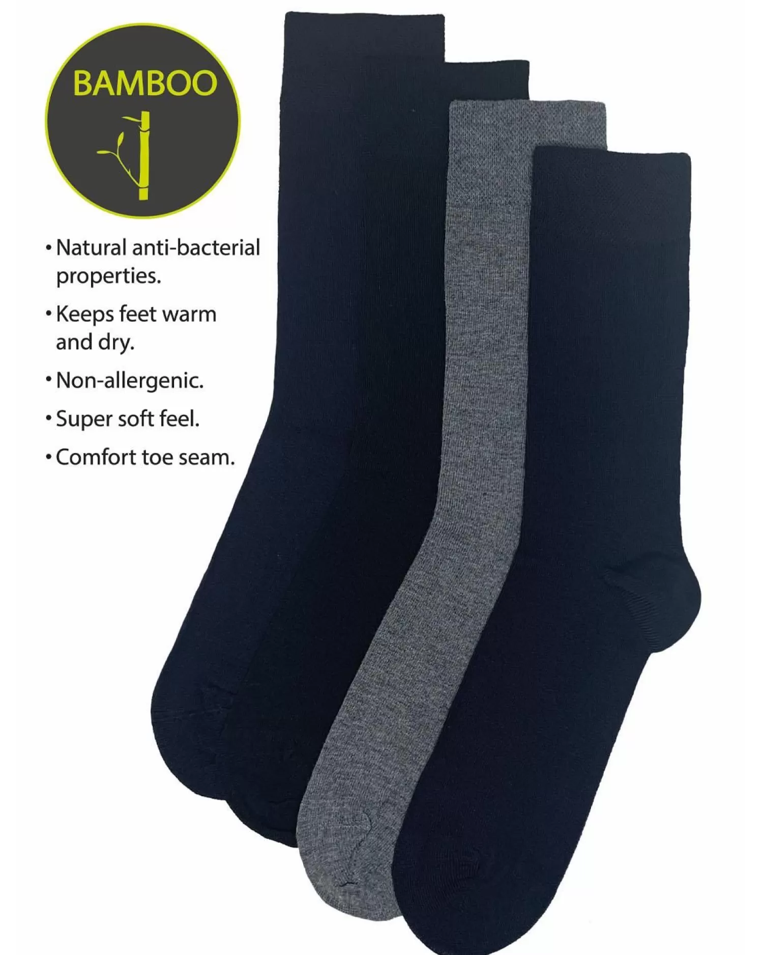 Men * Flexitop Mens 4 Pack Bamboo Socks - Navy/Grey