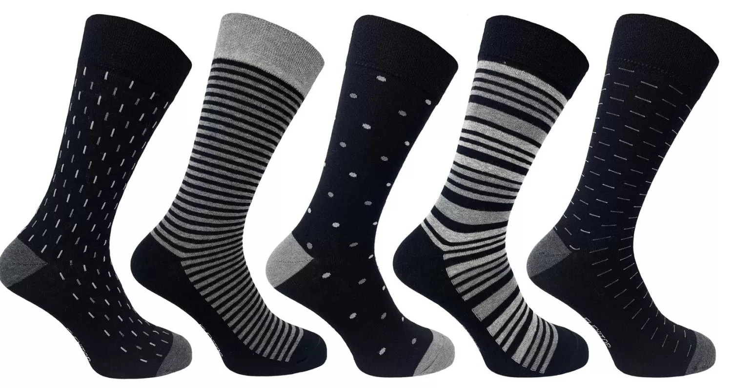 Men Flexitop Mens 5 Pack Dress Socks - Black Stripe