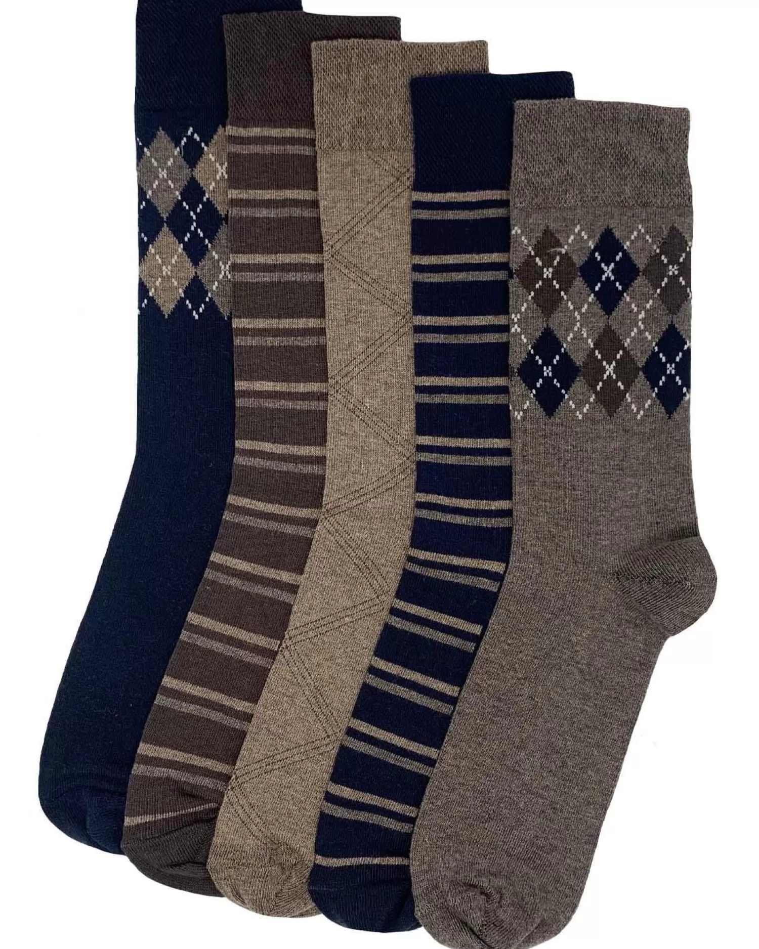 Men Flexitop Mens 5 Pack Dress Socks - Brown Argyle