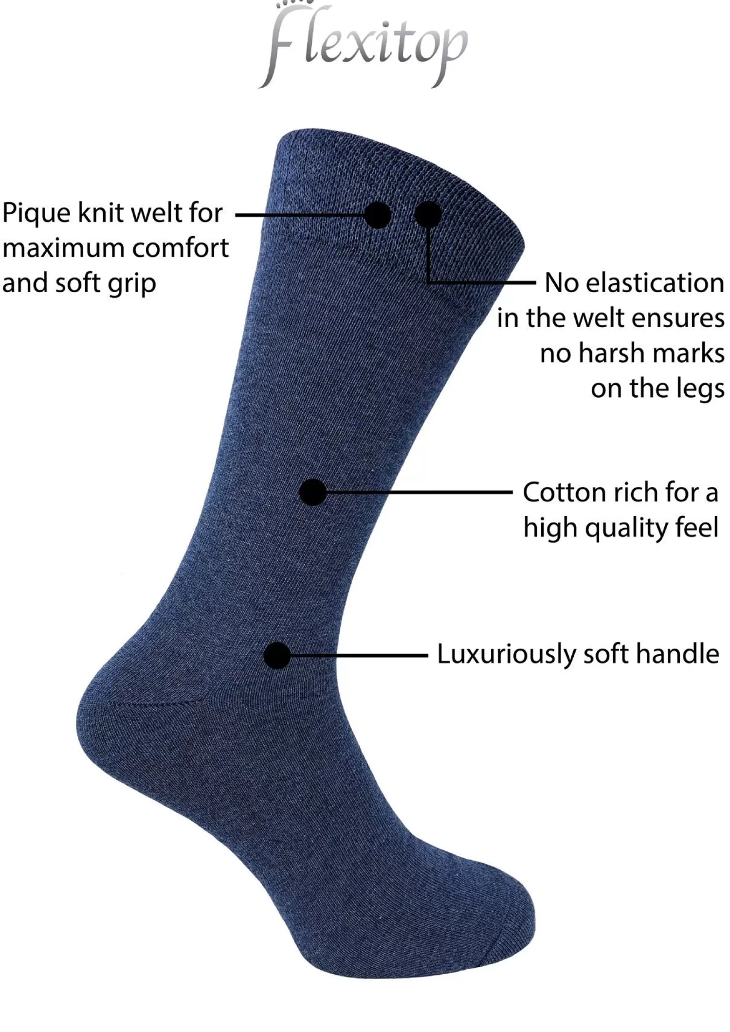 Men Flexitop Mens 5 Pack Dress Socks - Denim Mix