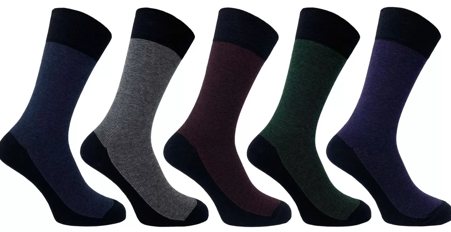 Men Flexitop Mens 5 Pack Dress Socks - Feeder Stripe