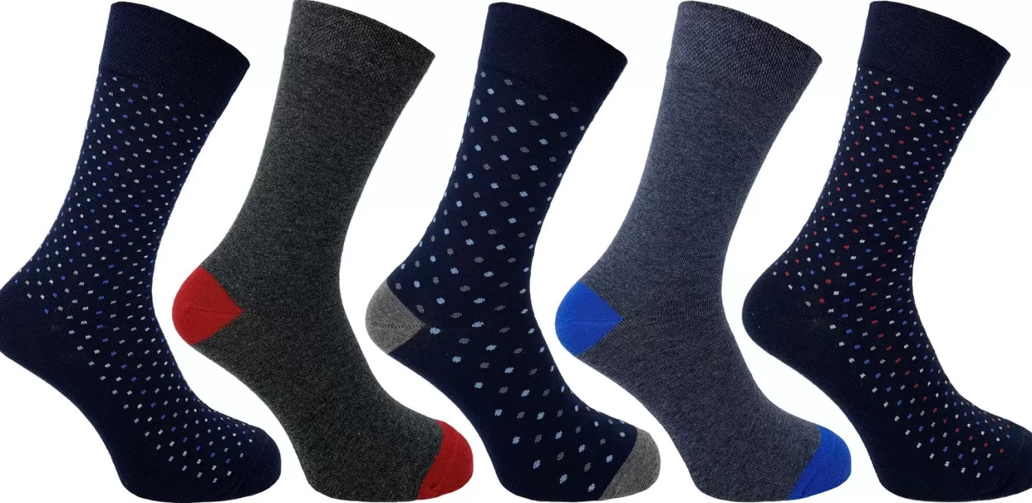 Men Flexitop Mens 5 Pack Dress Socks - Navy Spot