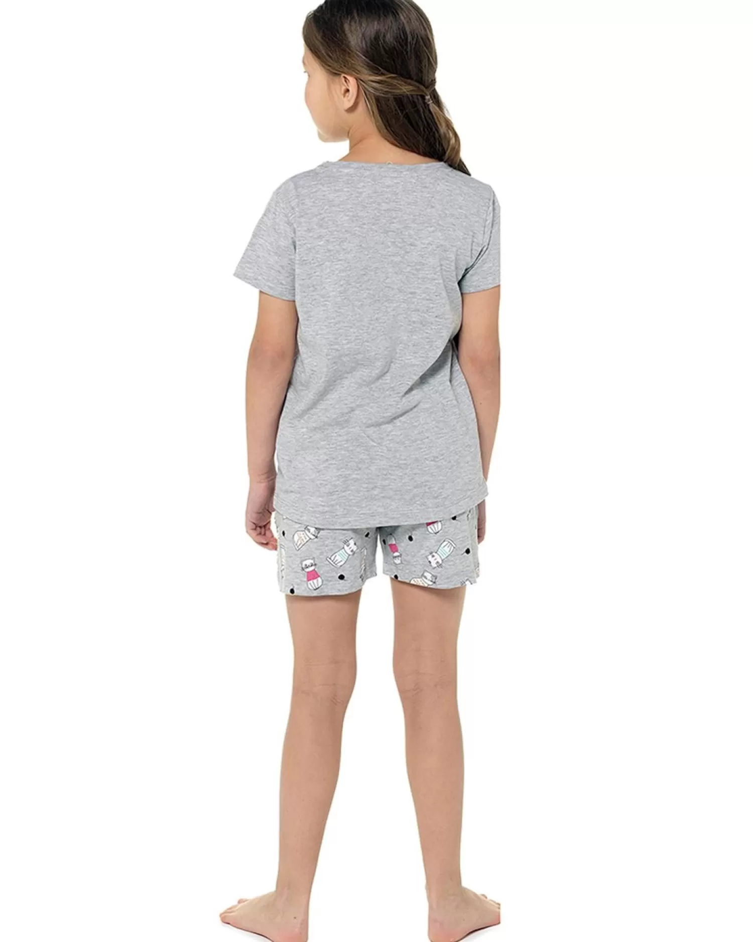 Kids Follow That Dream Girls Grey Cat Short Pyjamas