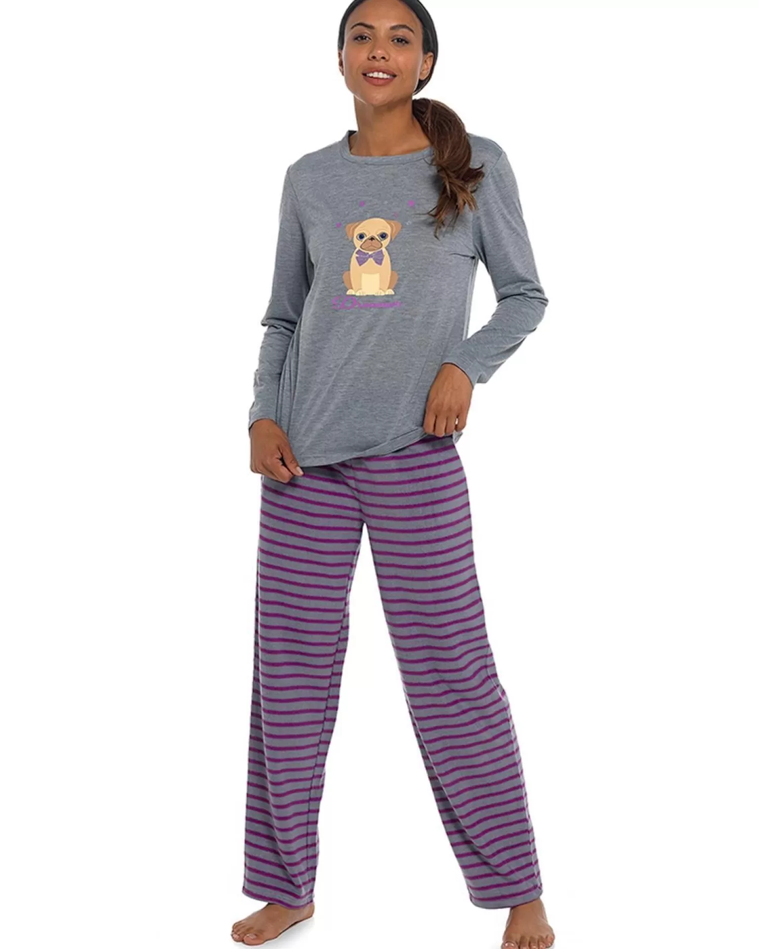 Follow That Dream Pyjamas | Grey Pug Jersey & Fleece Pyjamas