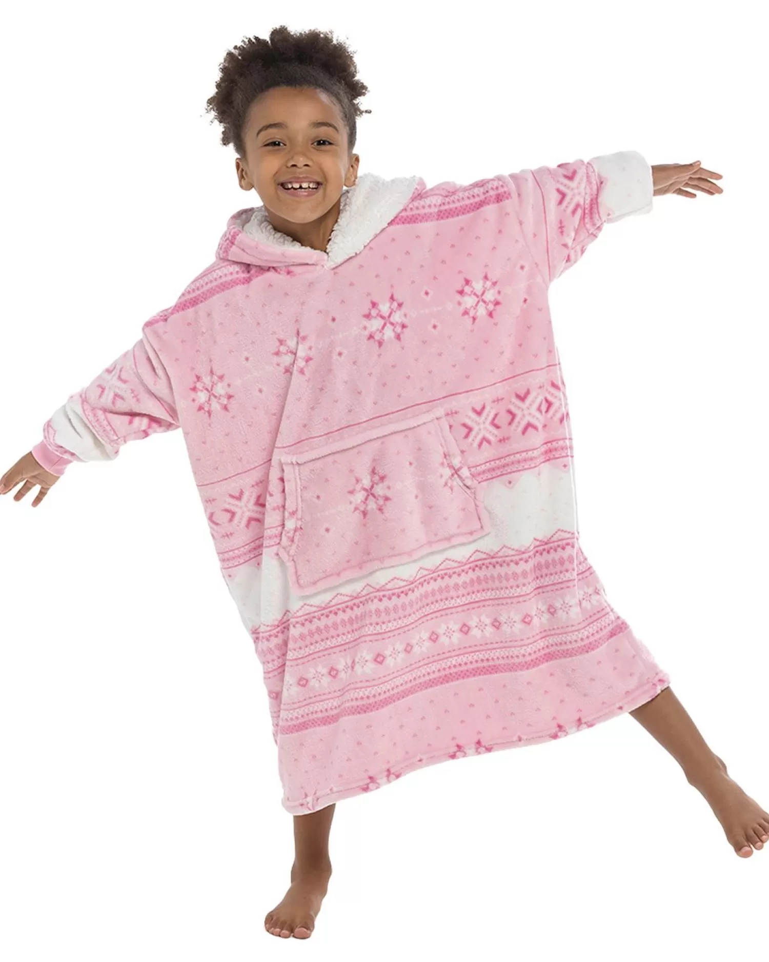 Kids Follow That Dream Kids Pink Fairisle Oversized Hoodie