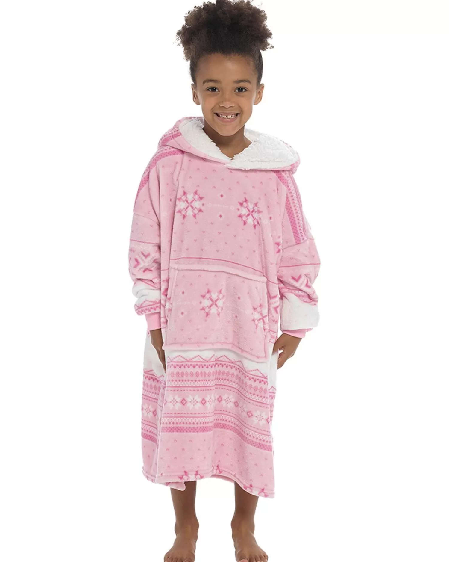 Kids Follow That Dream Kids Pink Fairisle Oversized Hoodie