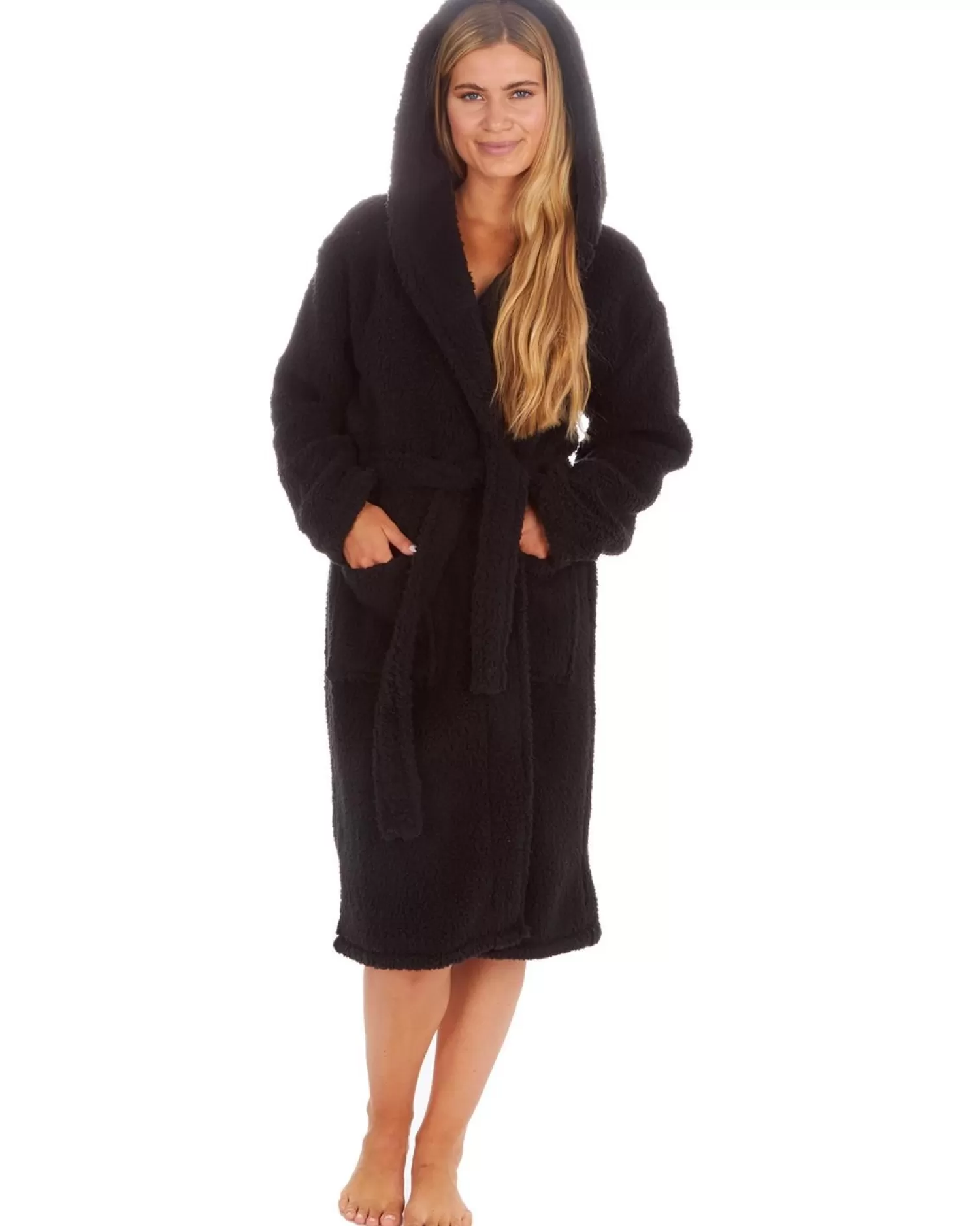 Forever Dreaming Dressing Gowns | Borg Dressing Gown - Black