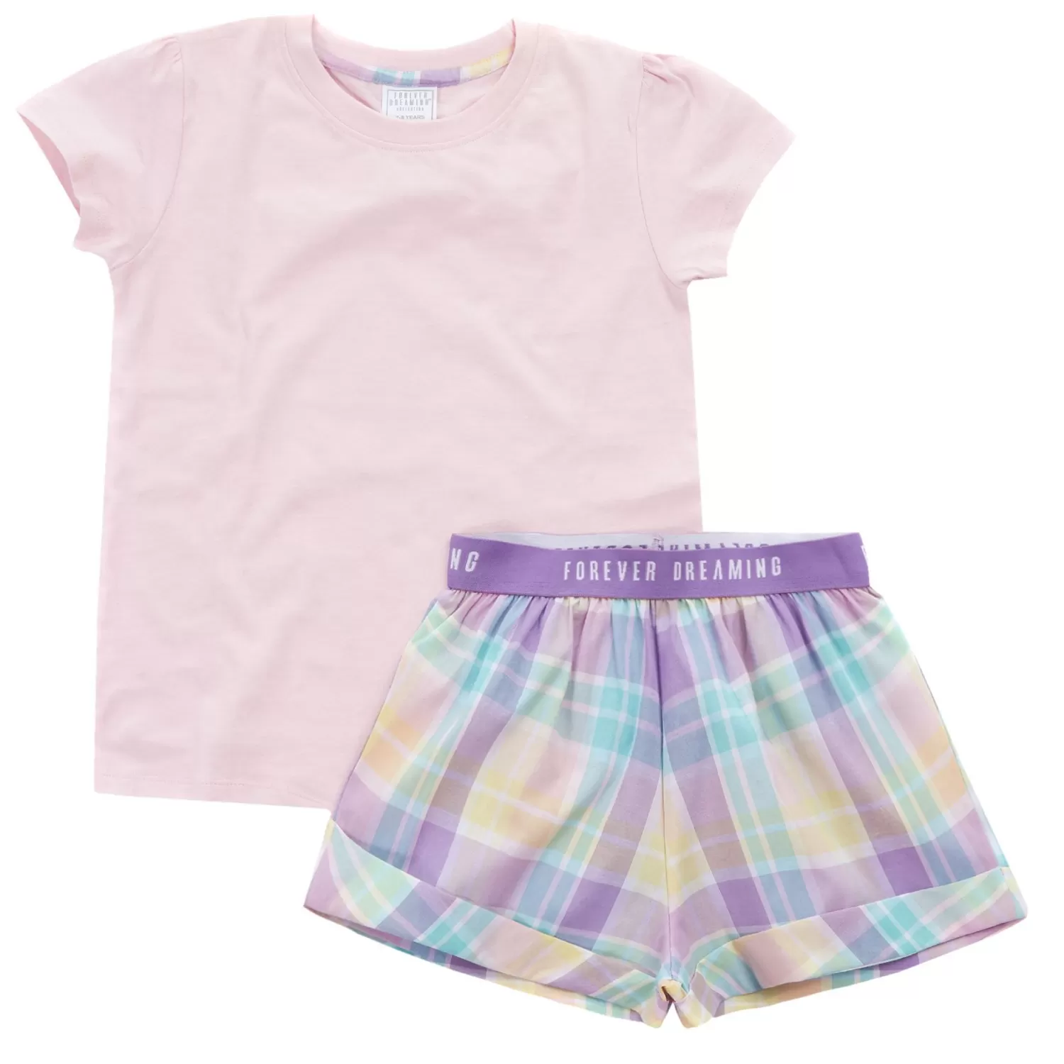 Kids Forever Dreaming Girls Pastel Check Pyjamas - Pink