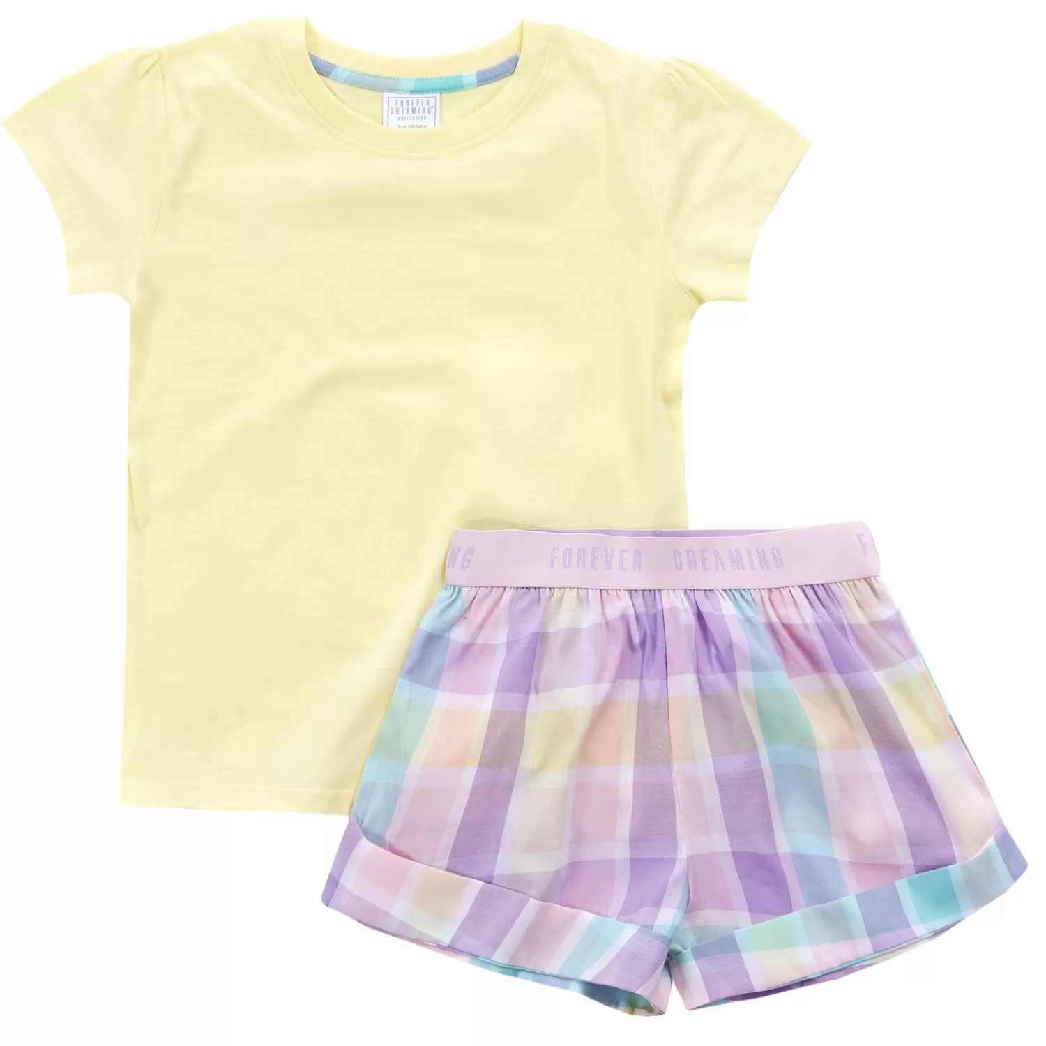 Kids Forever Dreaming Girls Pastel Check Pyjamas - Yellow