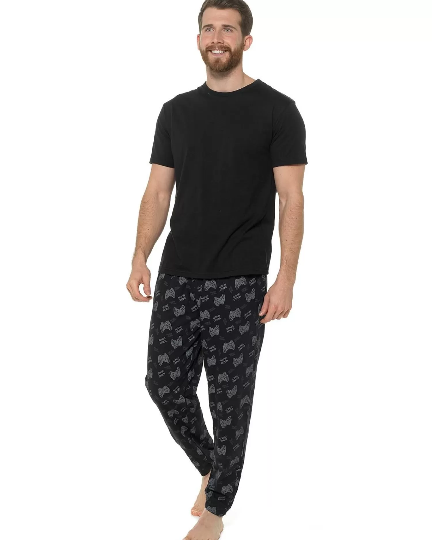 Men Foxbury Black Jersey Gaming Pyjamas