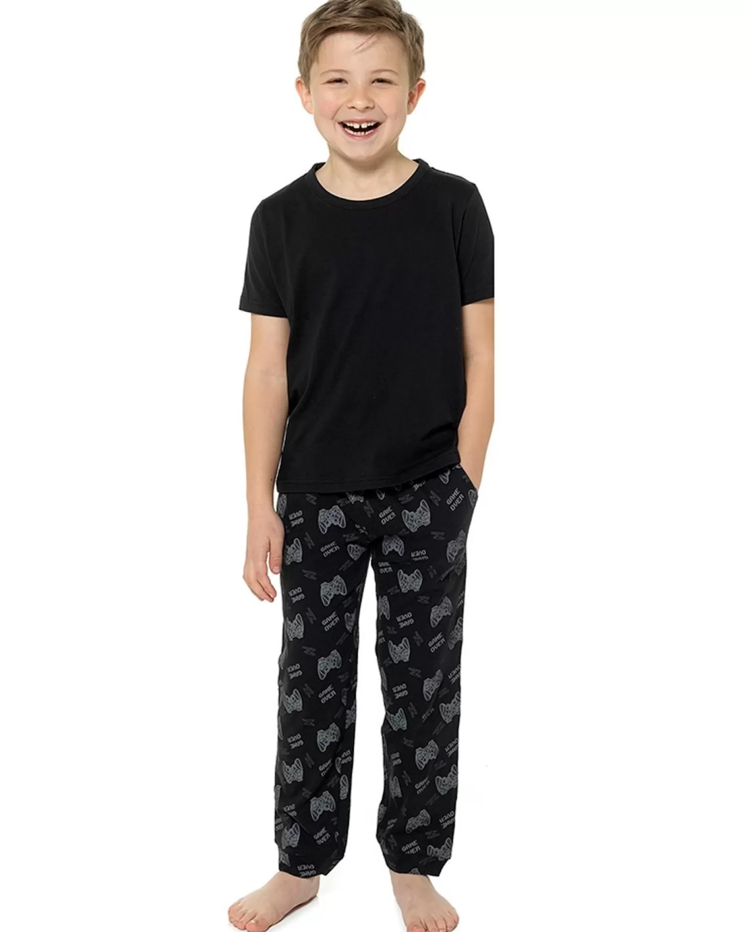 Kids Foxbury Boys Black Gaming Long Pyjamas