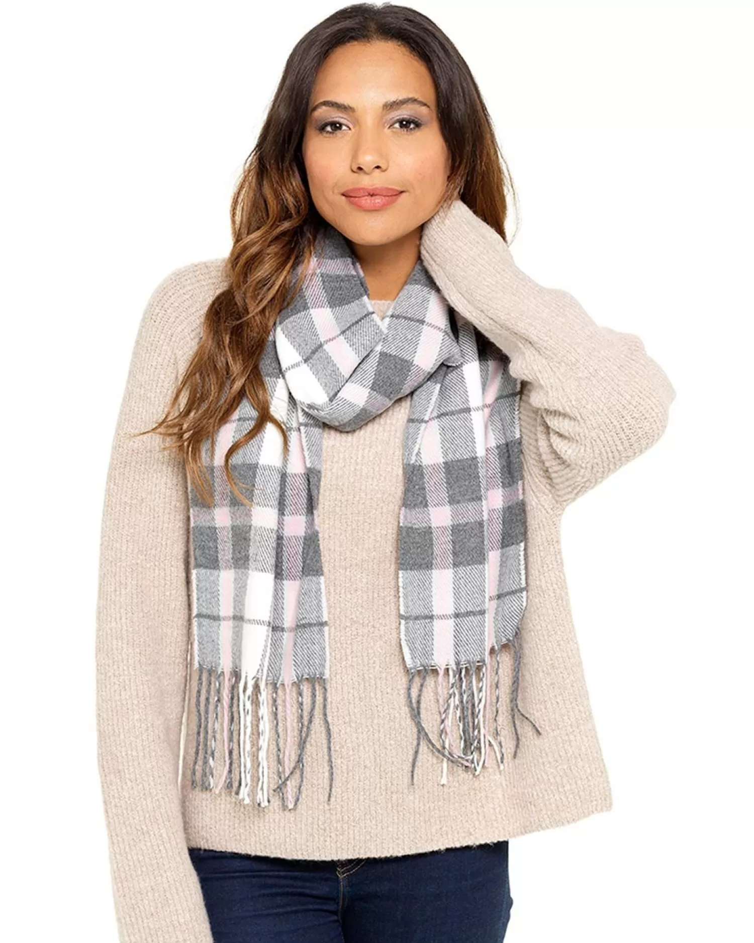 Foxbury Scarves | Check Print Scarf - Grey