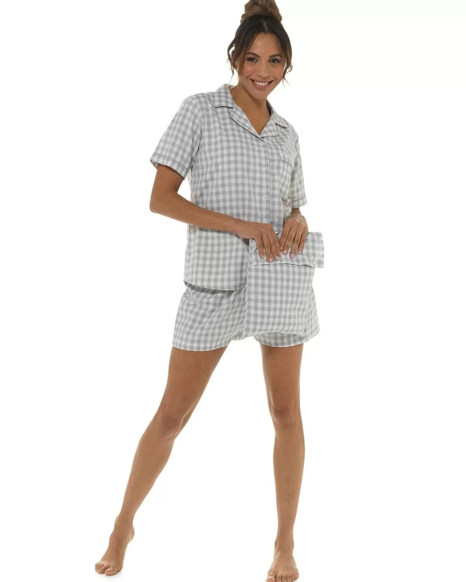 Foxbury Pyjamas | Check Short Pyjamas With Gift Bag - Grey