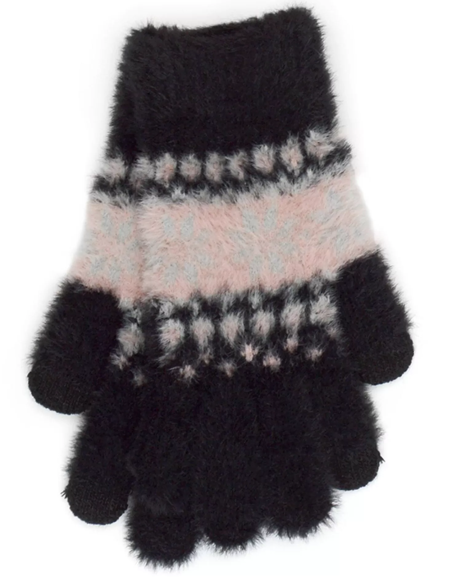 Foxbury Gloves | Fairisle Touch Screen Fluffy Gloves - Black