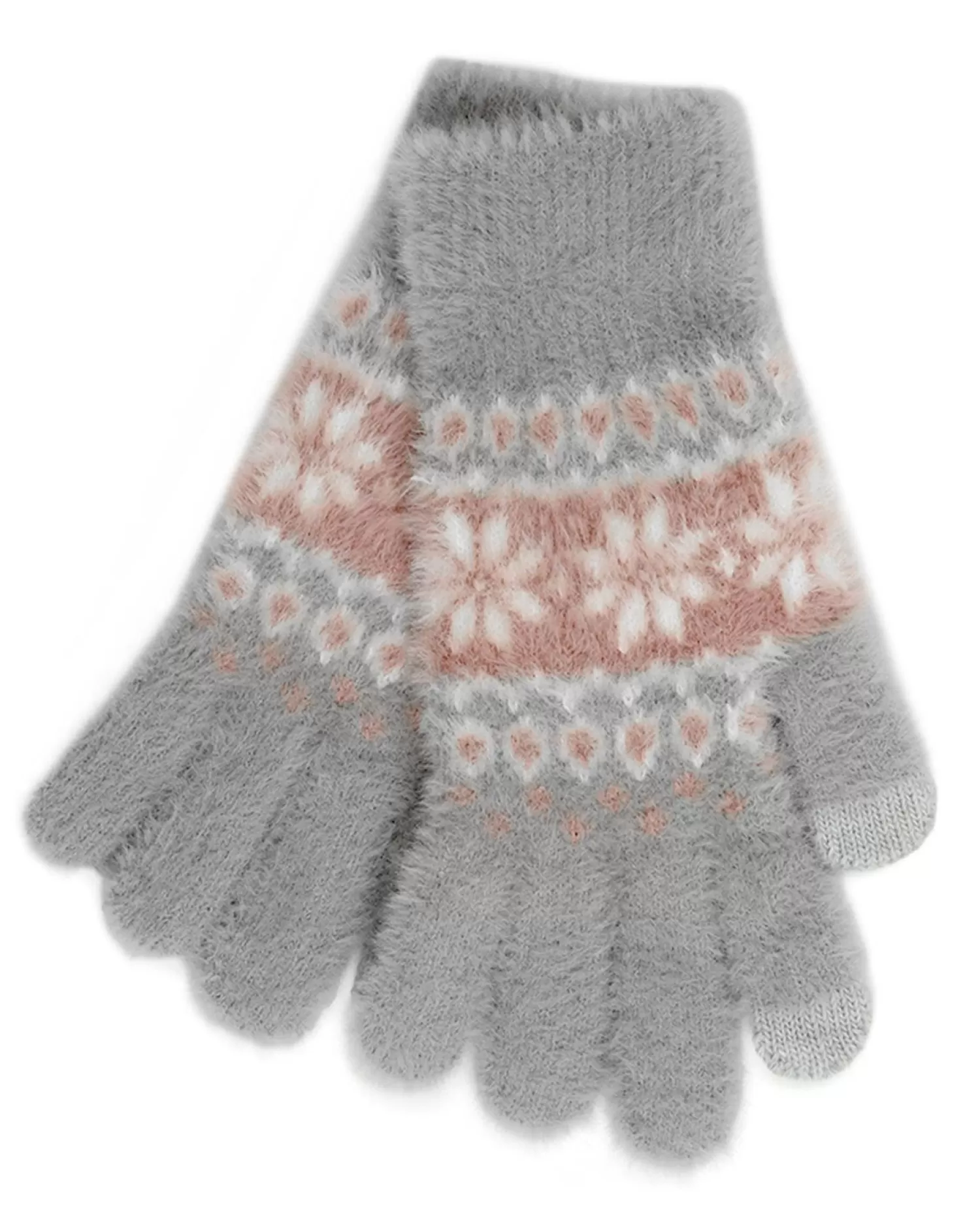 Foxbury Gloves | Fairisle Touch Screen Fluffy Gloves - Grey