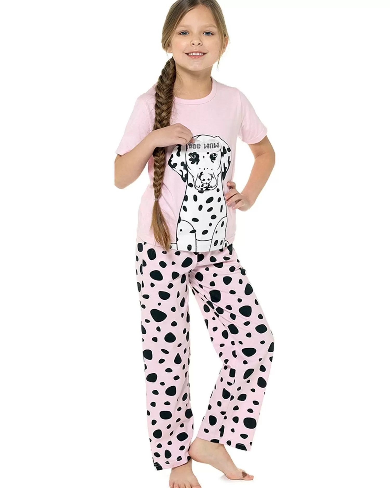 Kids Foxbury Girls Pink Dalmation Long Pyjamas