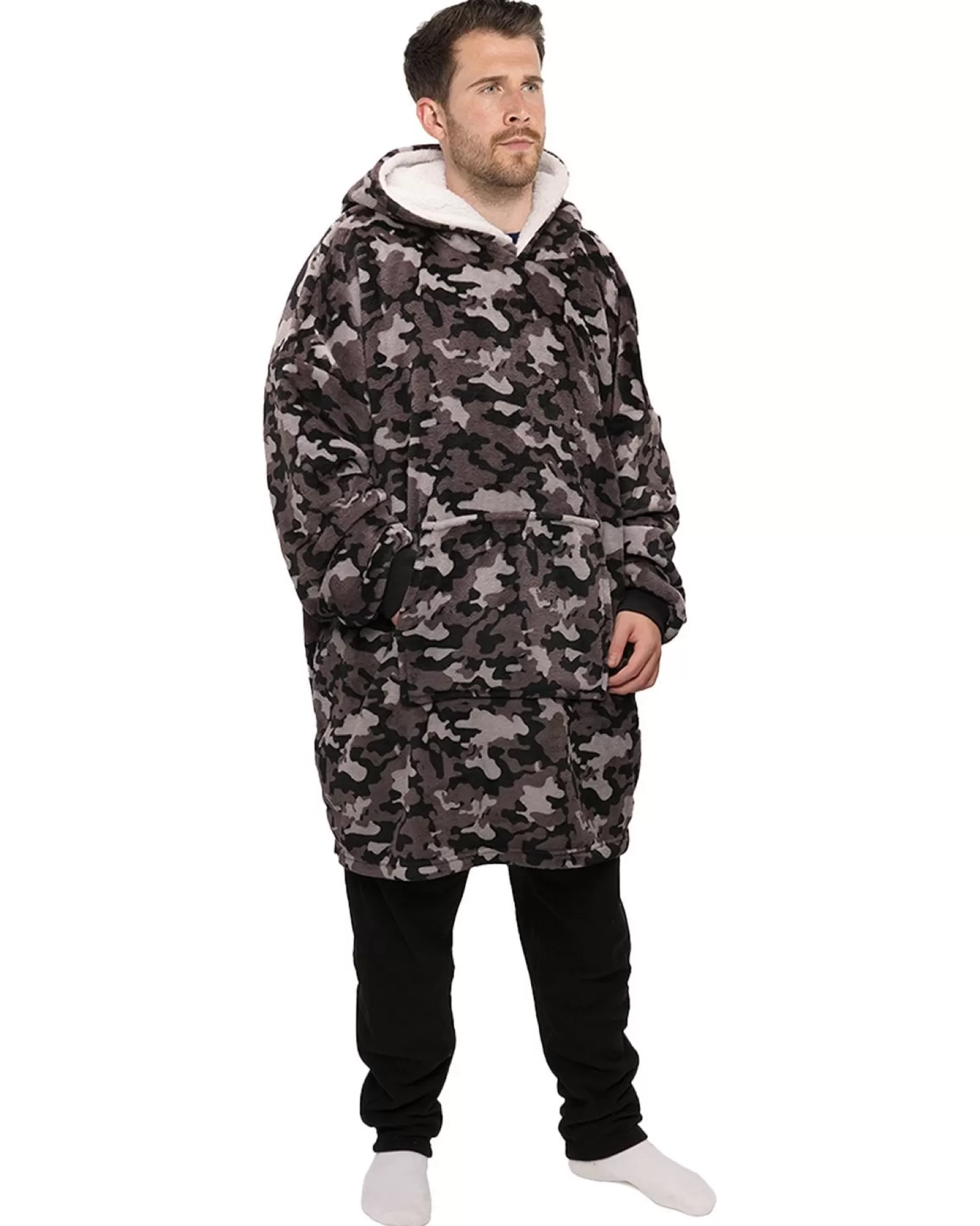 Men Foxbury Grey Camo Print Oversized Hoodie