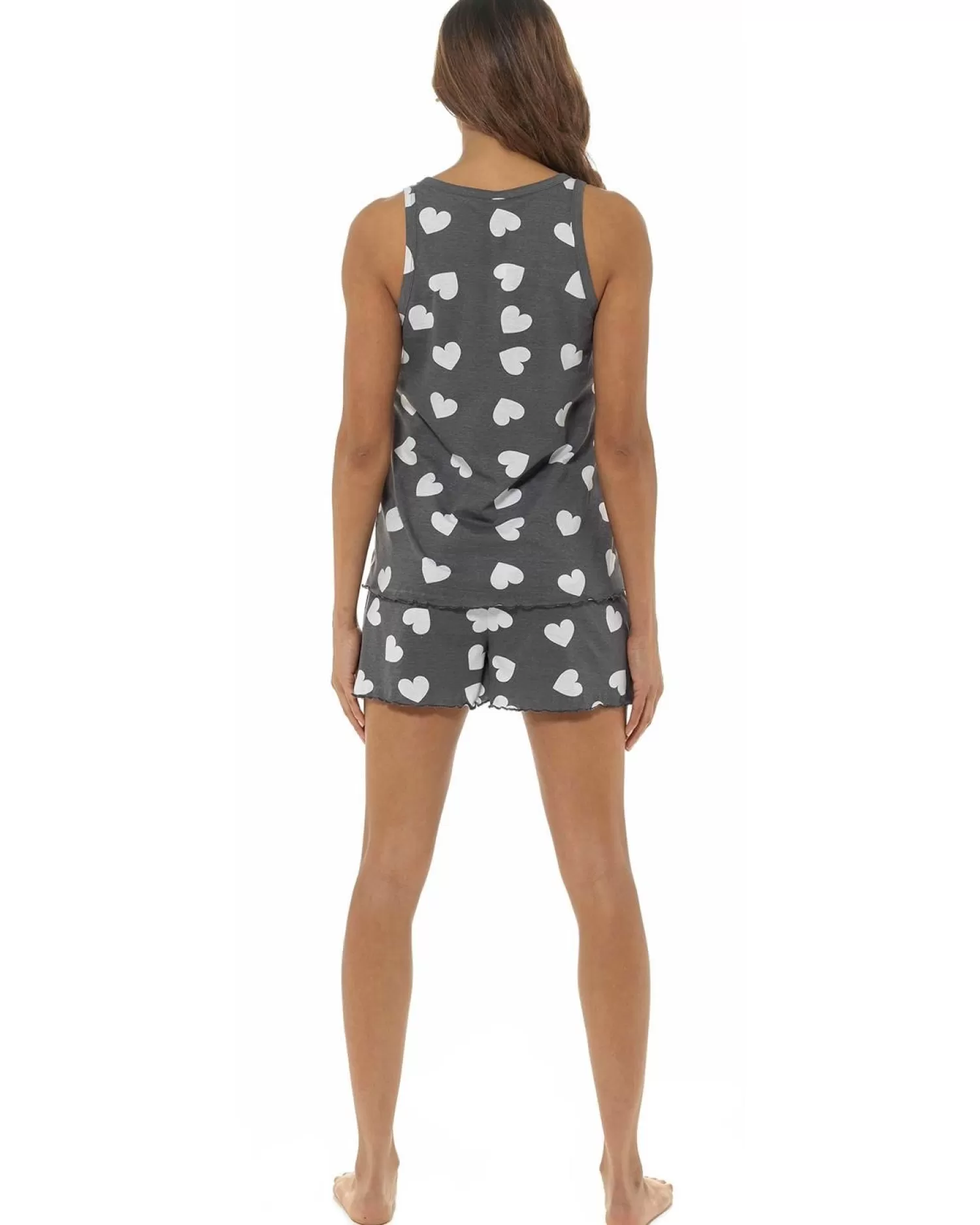 Foxbury Pyjamas | Grey Marl Heart Print Short Pyjamas