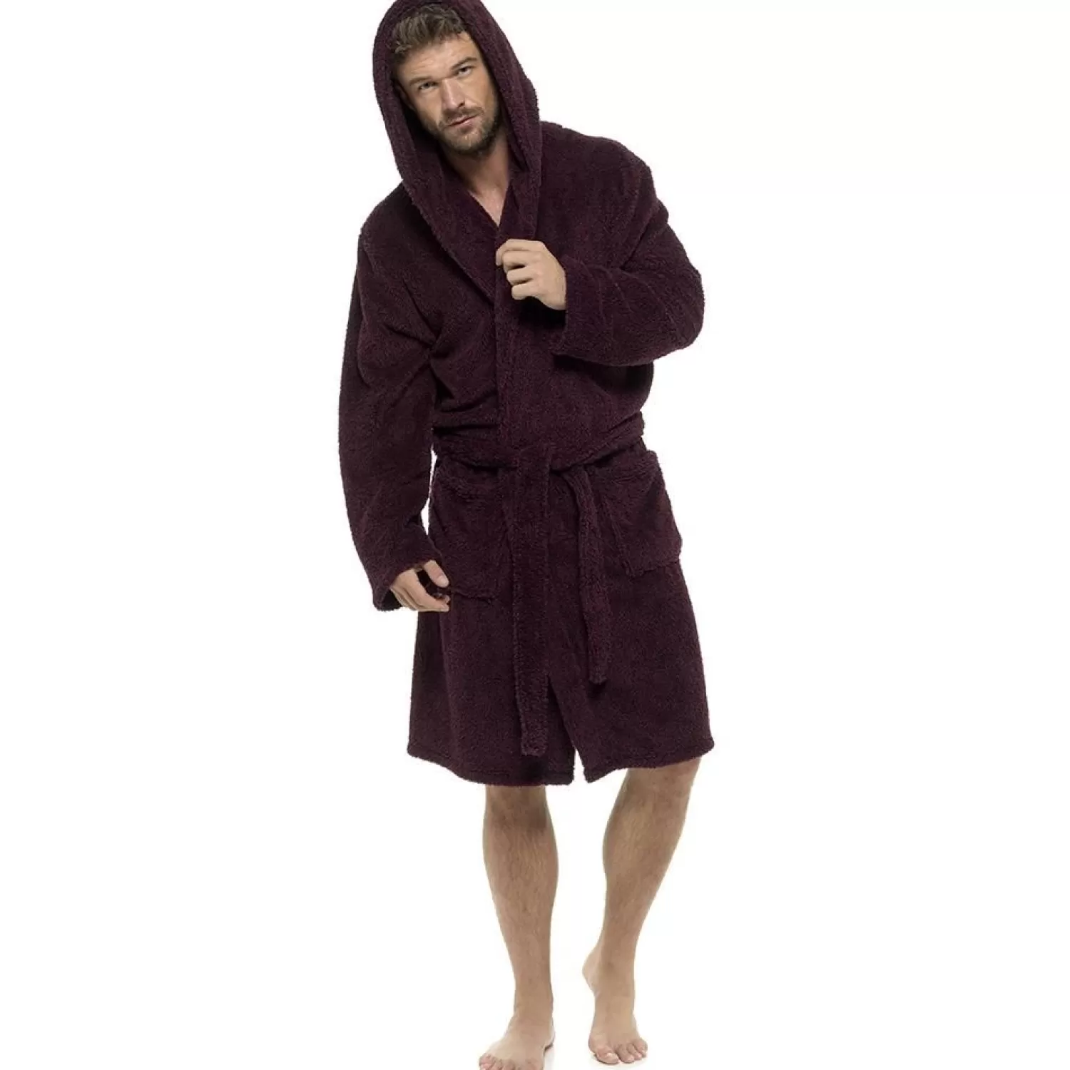 Men Foxbury Hooded Two Tone Dressing Gown - Burgundy