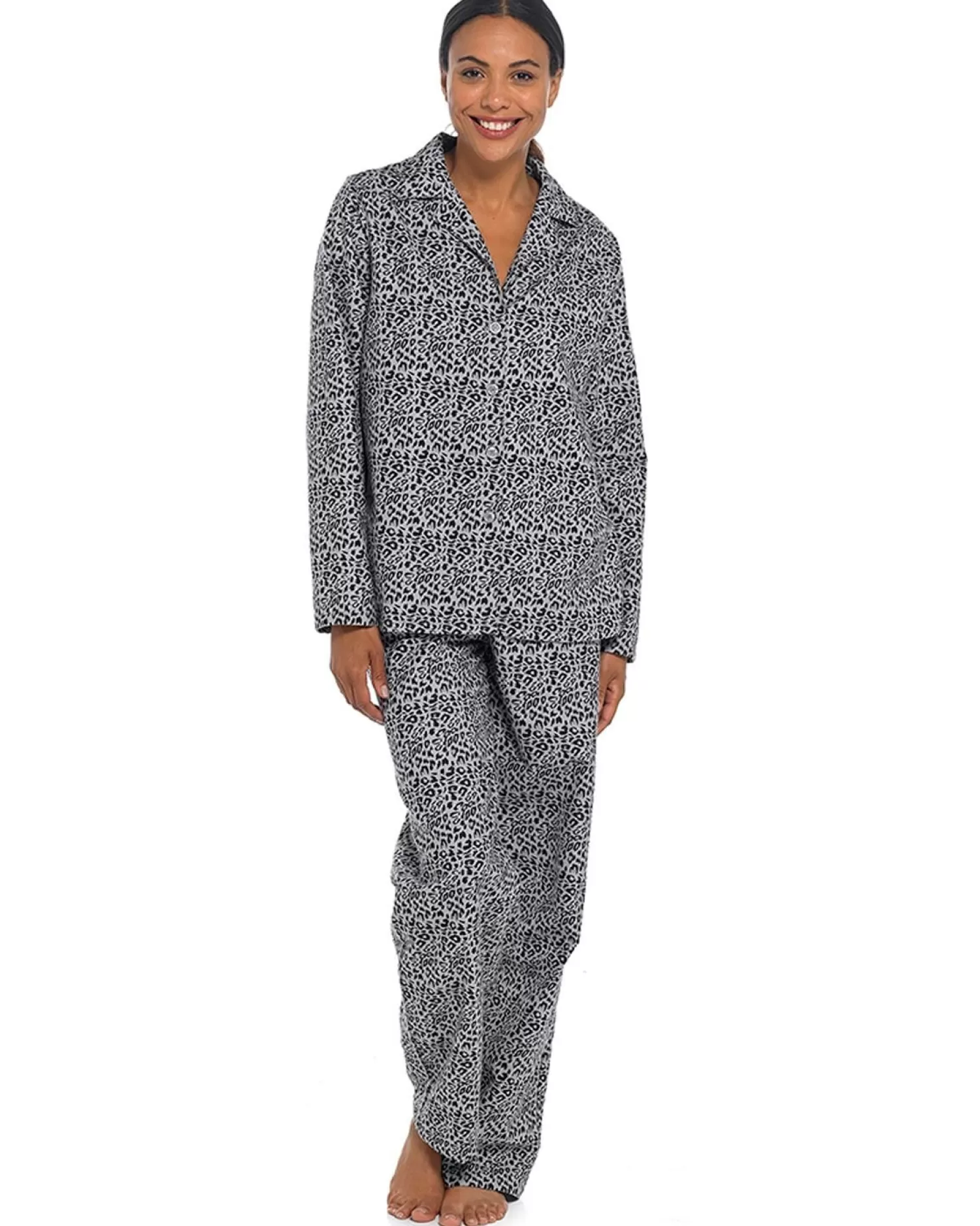 Foxbury Pyjamas | Leopard Button Pyjamas In A Bag - Grey