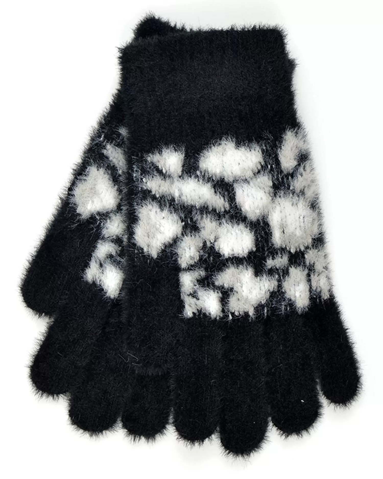 Foxbury Gloves | Leopard Print Fluffy Gloves - Black