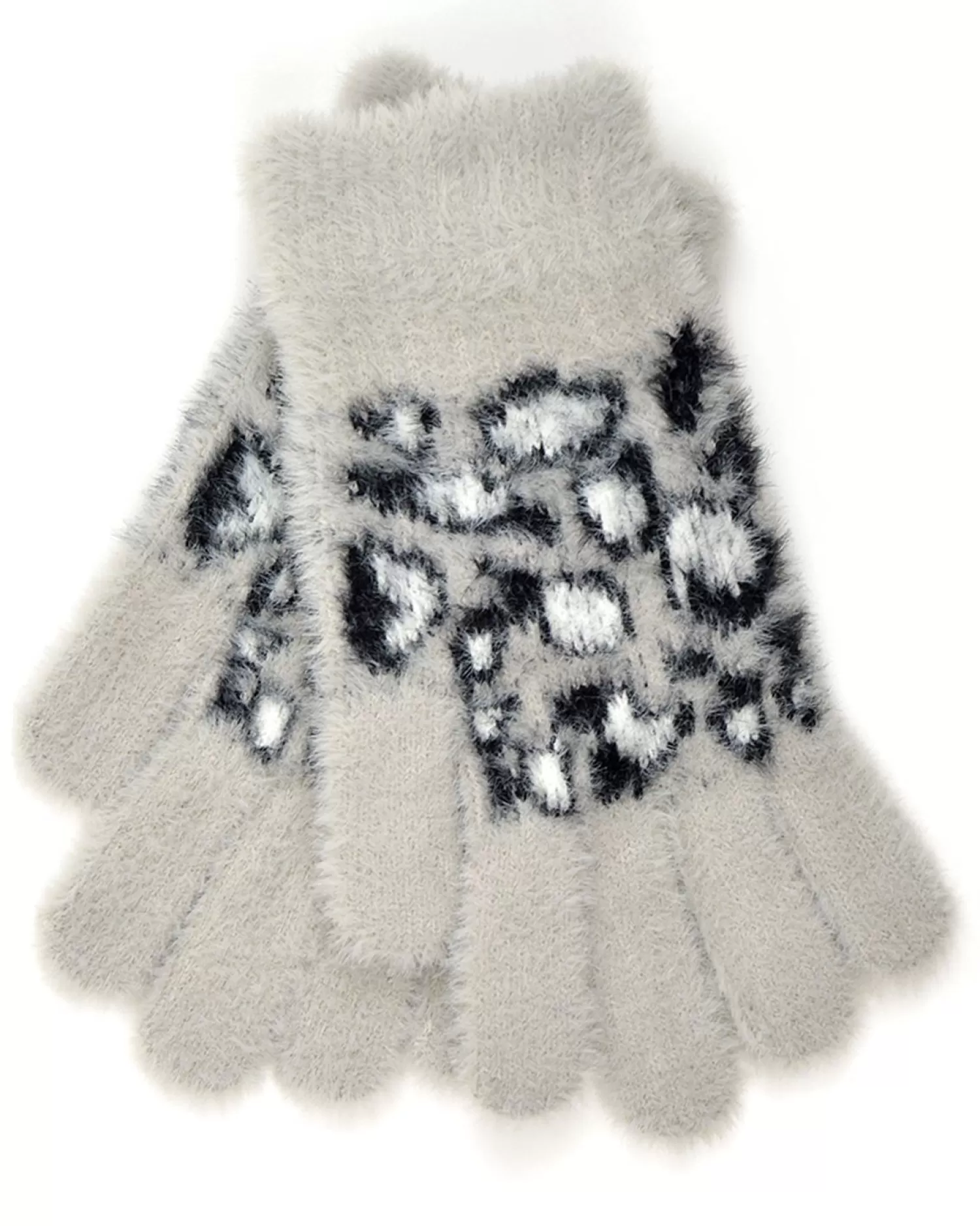 Foxbury Gloves | Leopard Print Fluffy Gloves - Grey