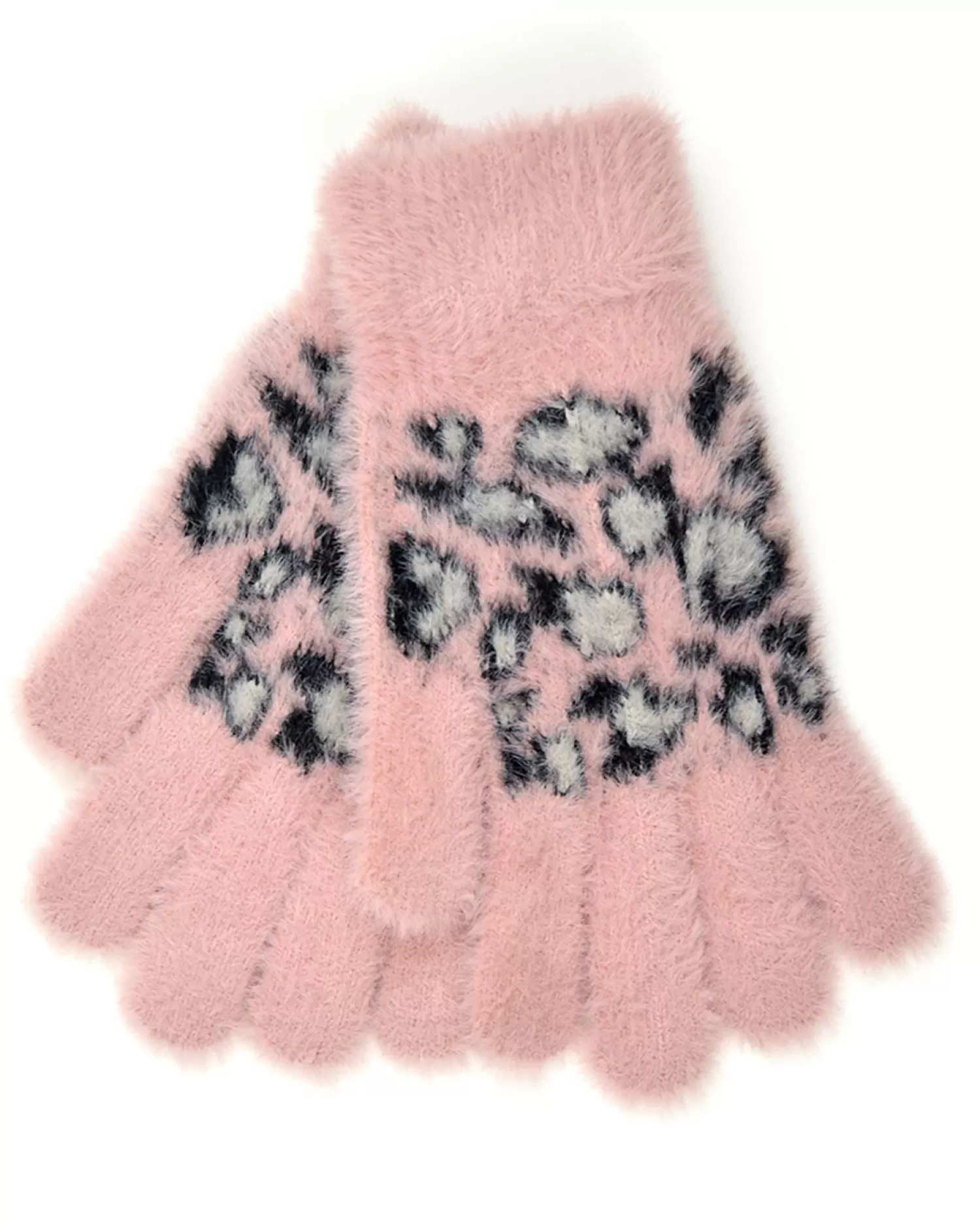 Foxbury Gloves | Leopard Print Fluffy Gloves - Pink