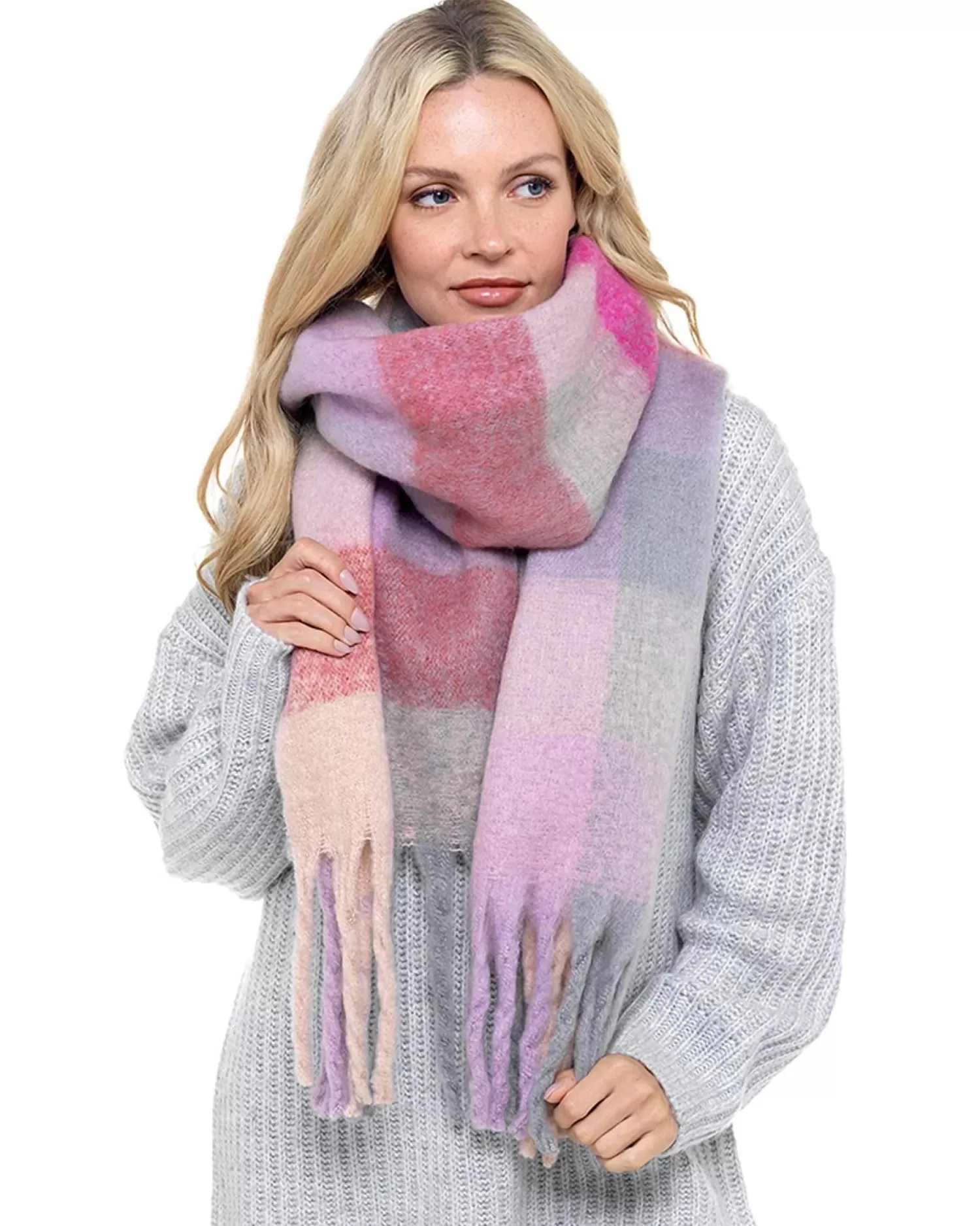 Foxbury Scarves | Lilac Check Brushed Chunky Knit Scarf