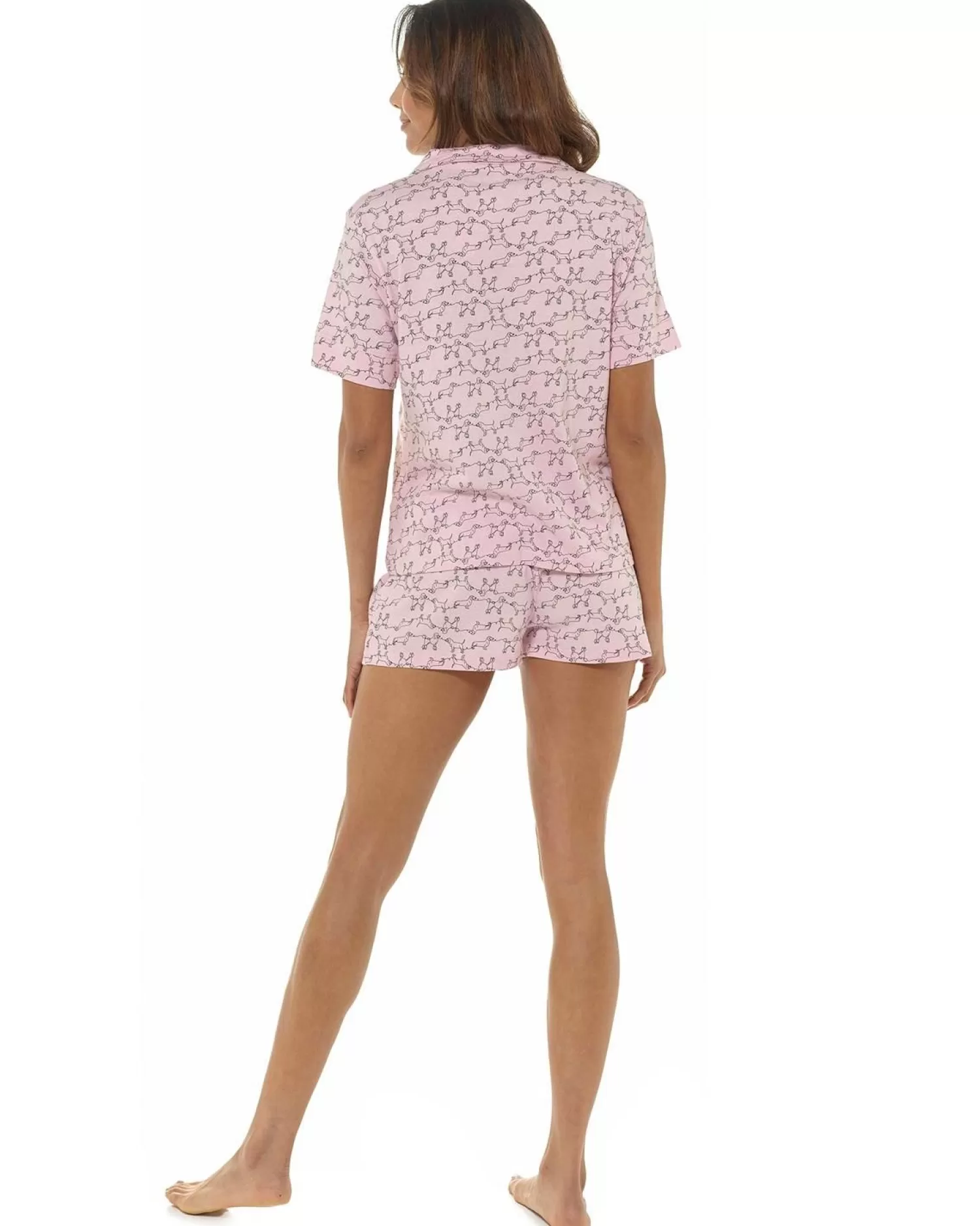 Foxbury Pyjamas | Pink Dog Print Button Short Pyjamas