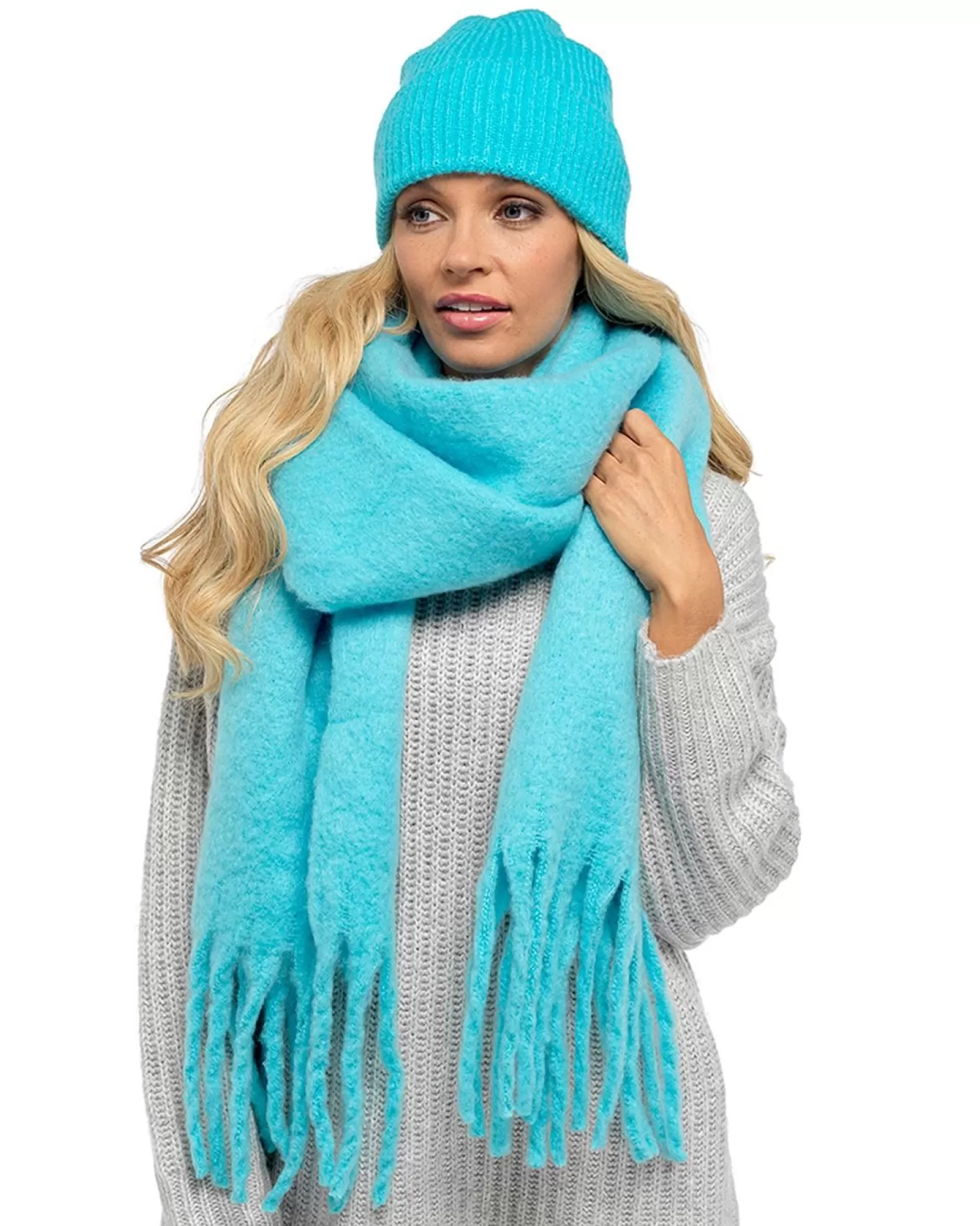 Foxbury Scarves | Plain Brushed Blanket Scarf - Blue