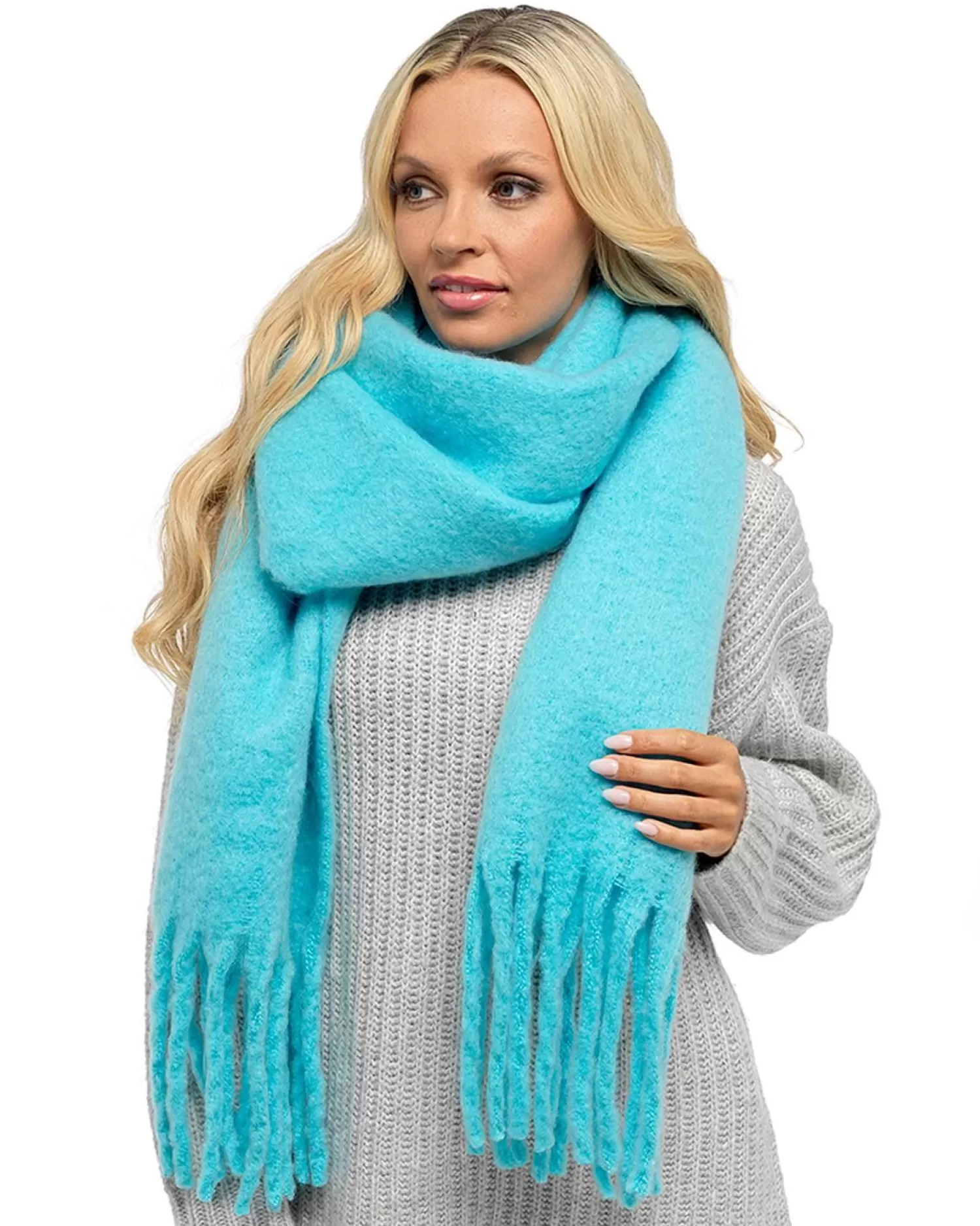 Foxbury Scarves | Plain Brushed Blanket Scarf - Blue