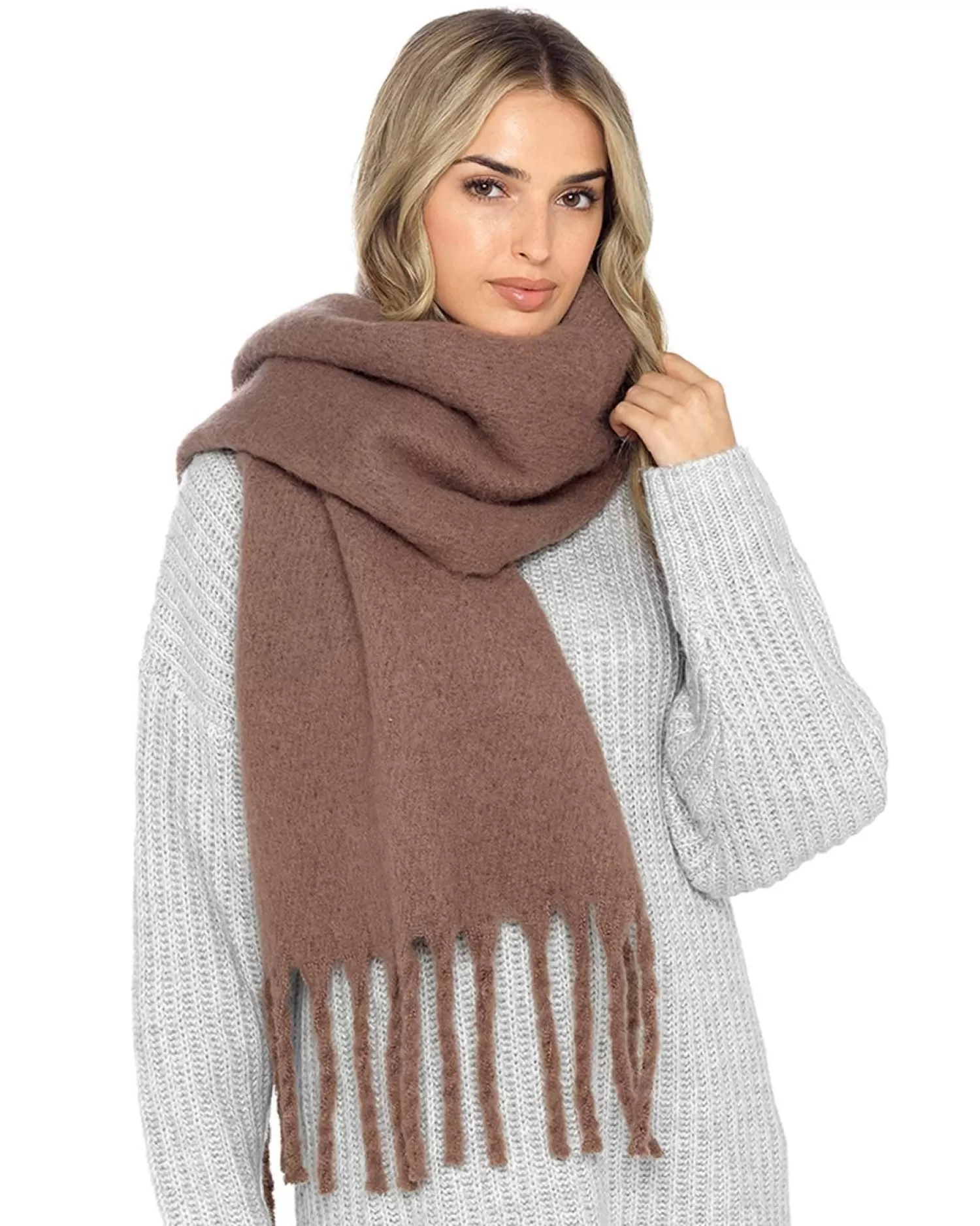 Foxbury Scarves | Plain Brushed Blanket Scarf - Brown