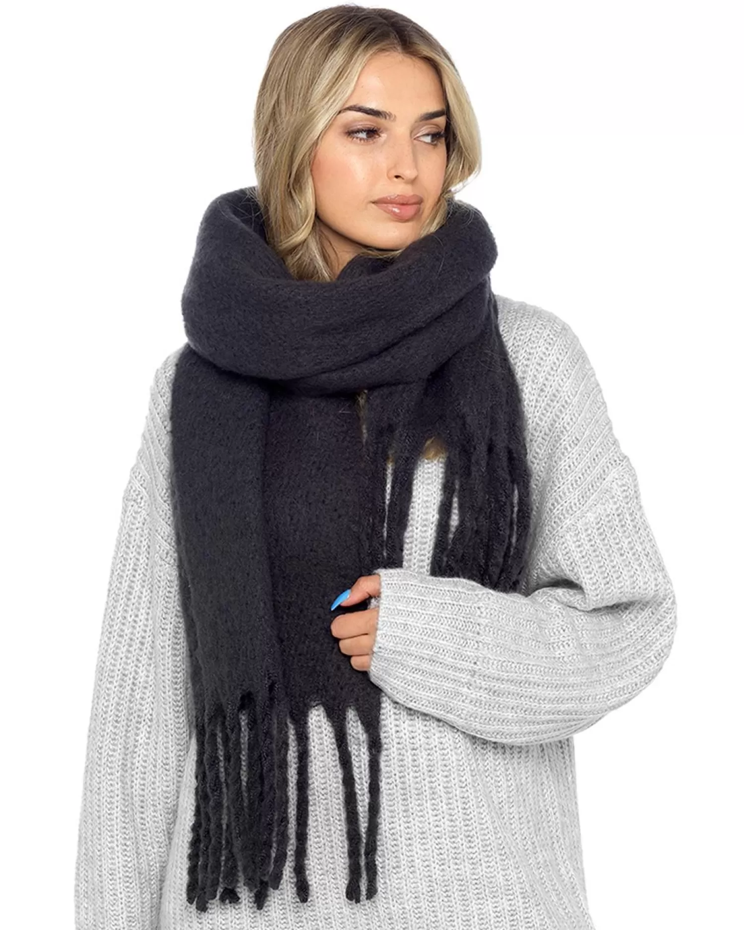 Foxbury Scarves | Plain Brushed Blanket Scarf - Dark Grey