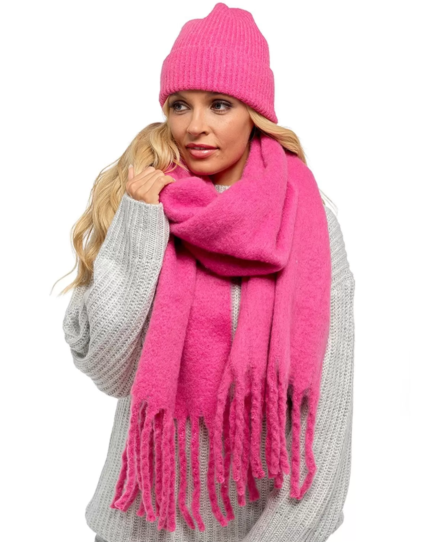 Foxbury Scarves | Plain Brushed Blanket Scarf - Hot Pink