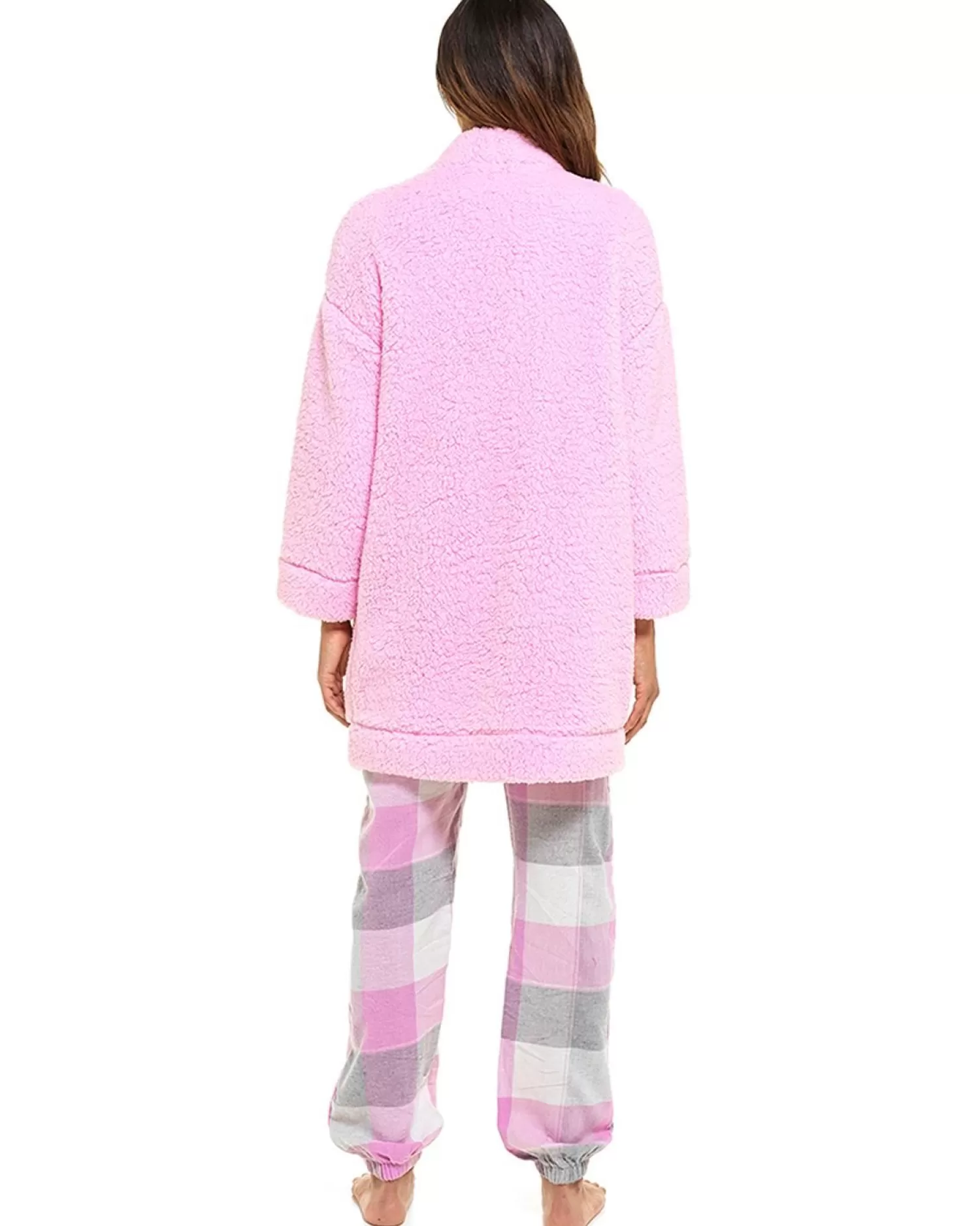 Foxbury Dressing Gowns | Sherpa Fleece Cardigan Robe - Pink