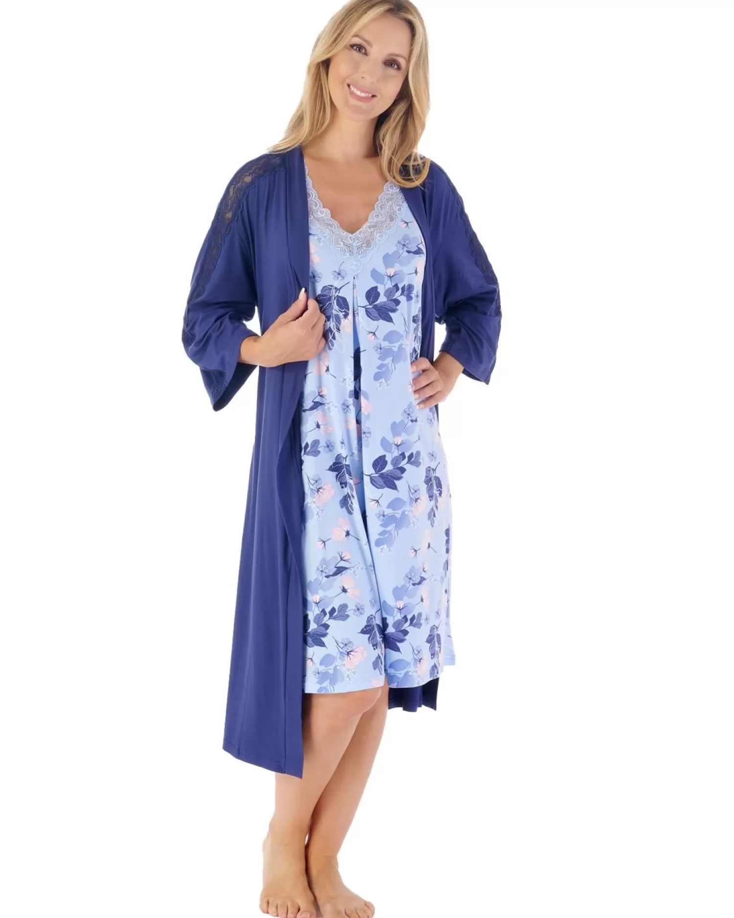 Slenderella Nighties | Gaspe By 40" Supersoft Short Sleeve Nightie - Blue