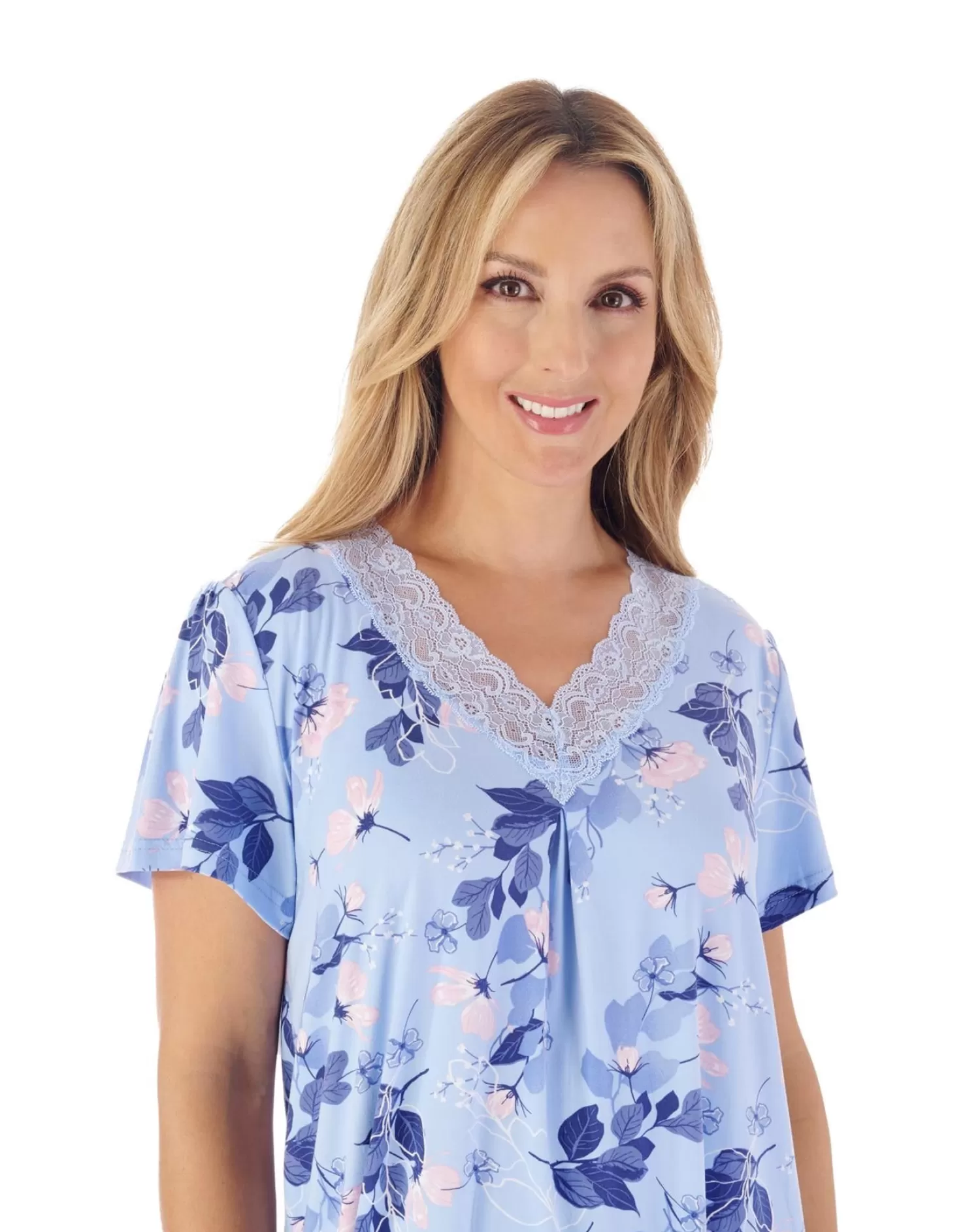 Slenderella Nighties | Gaspe By 40" Supersoft Short Sleeve Nightie - Blue