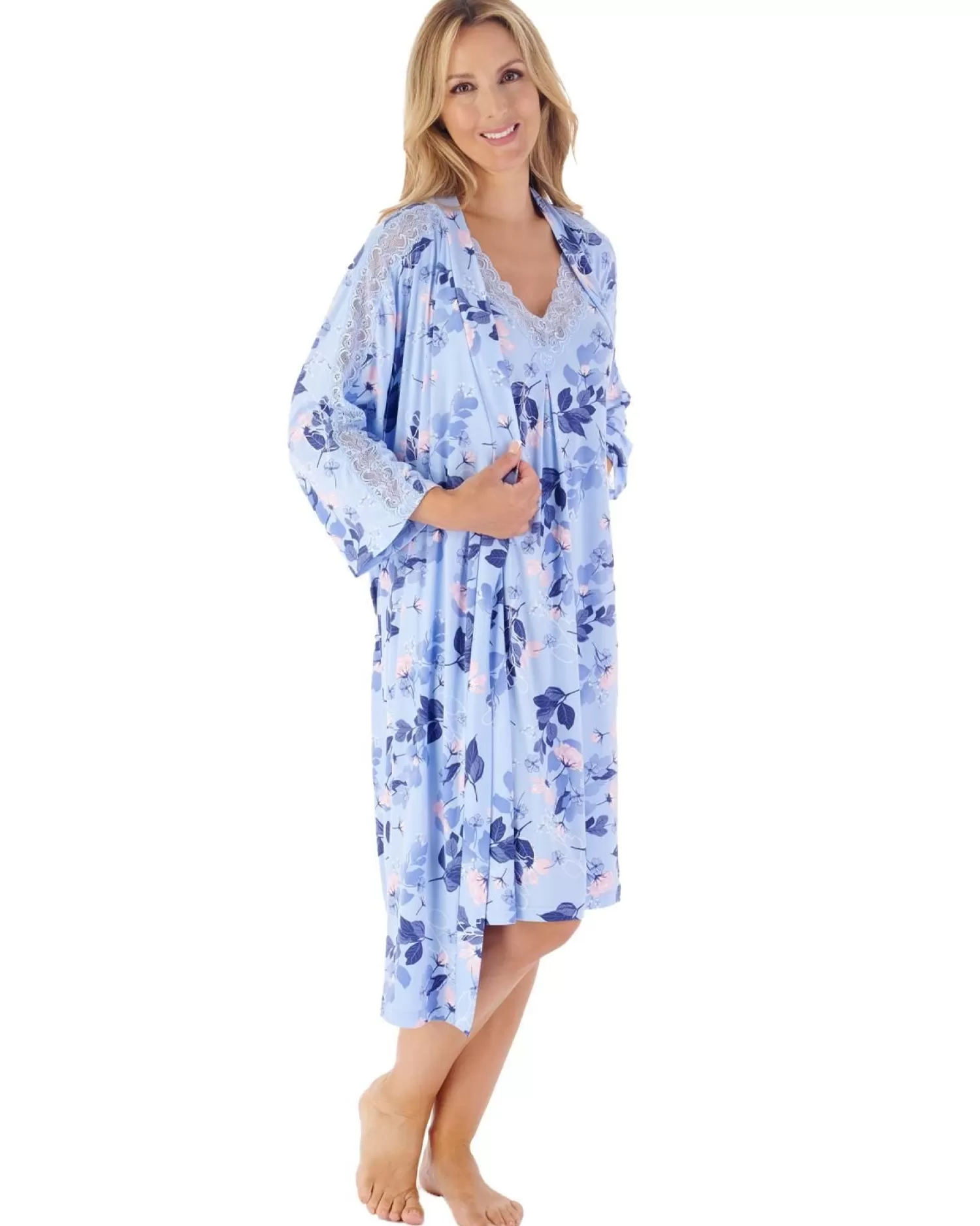 Slenderella Nighties | Gaspe By 40" Supersoft Short Sleeve Nightie - Blue