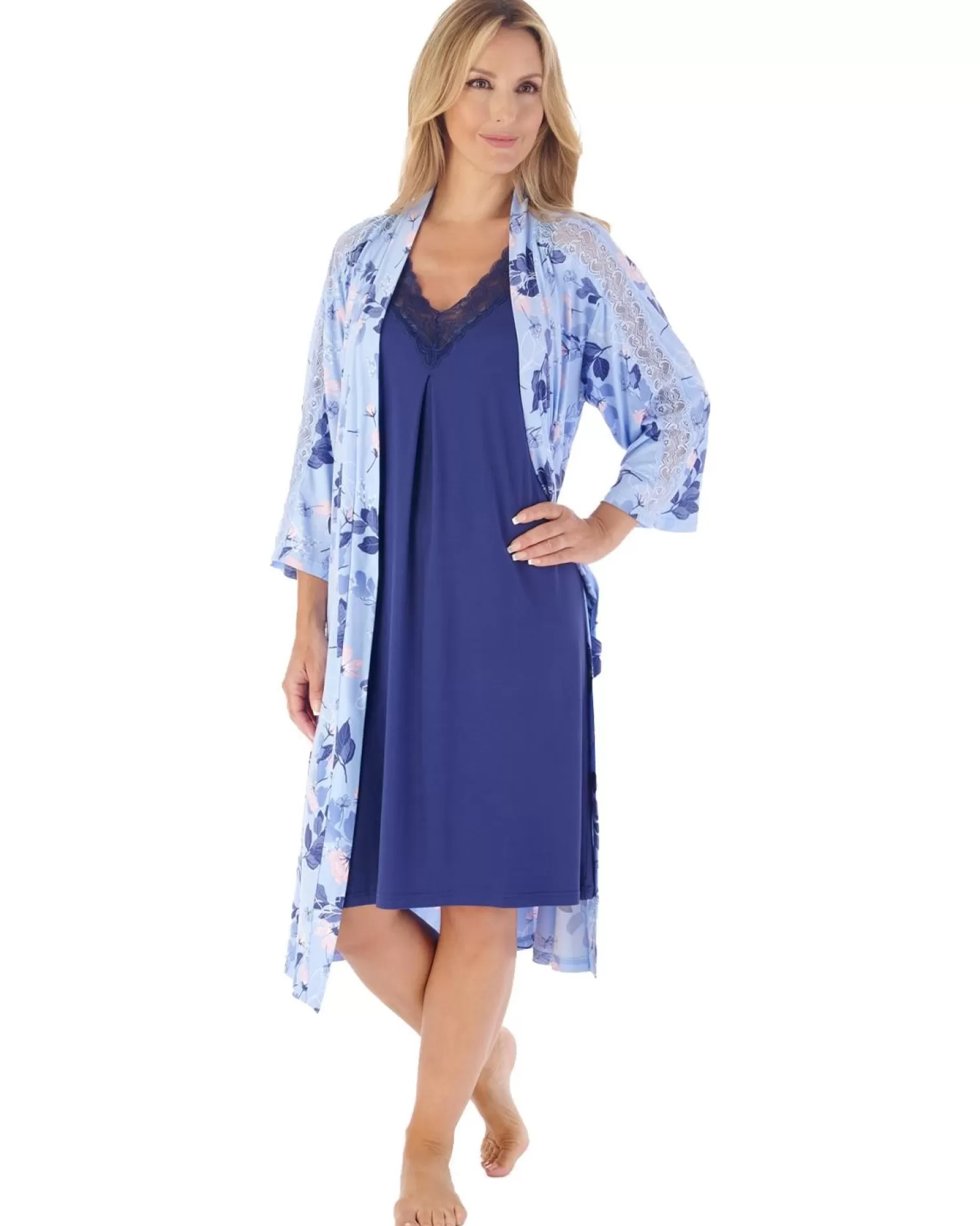 Slenderella Dressing Gowns | Gaspe By 42" Supersoft Kimono Robe - Blue