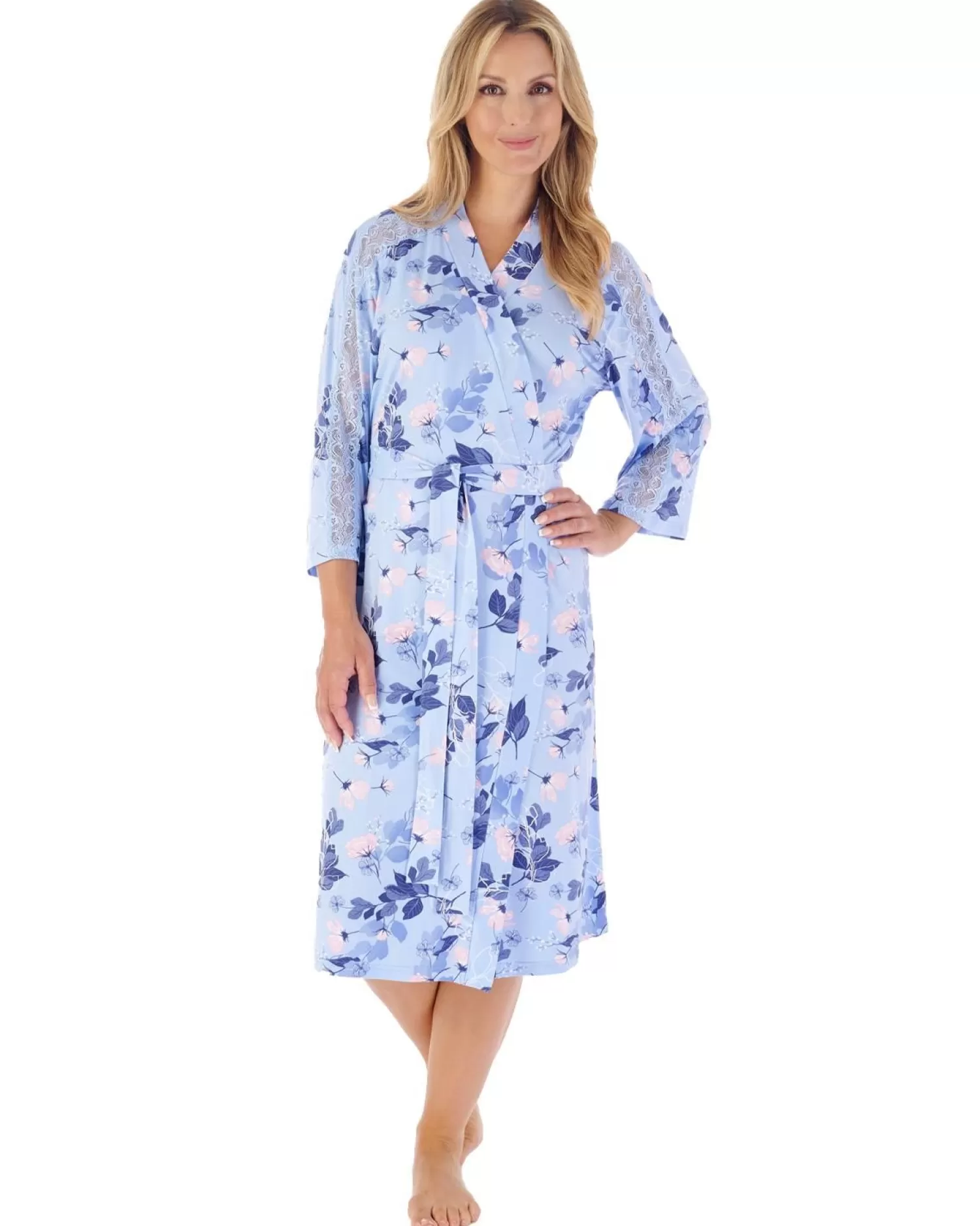 Slenderella Dressing Gowns | Gaspe By 42" Supersoft Kimono Robe - Blue