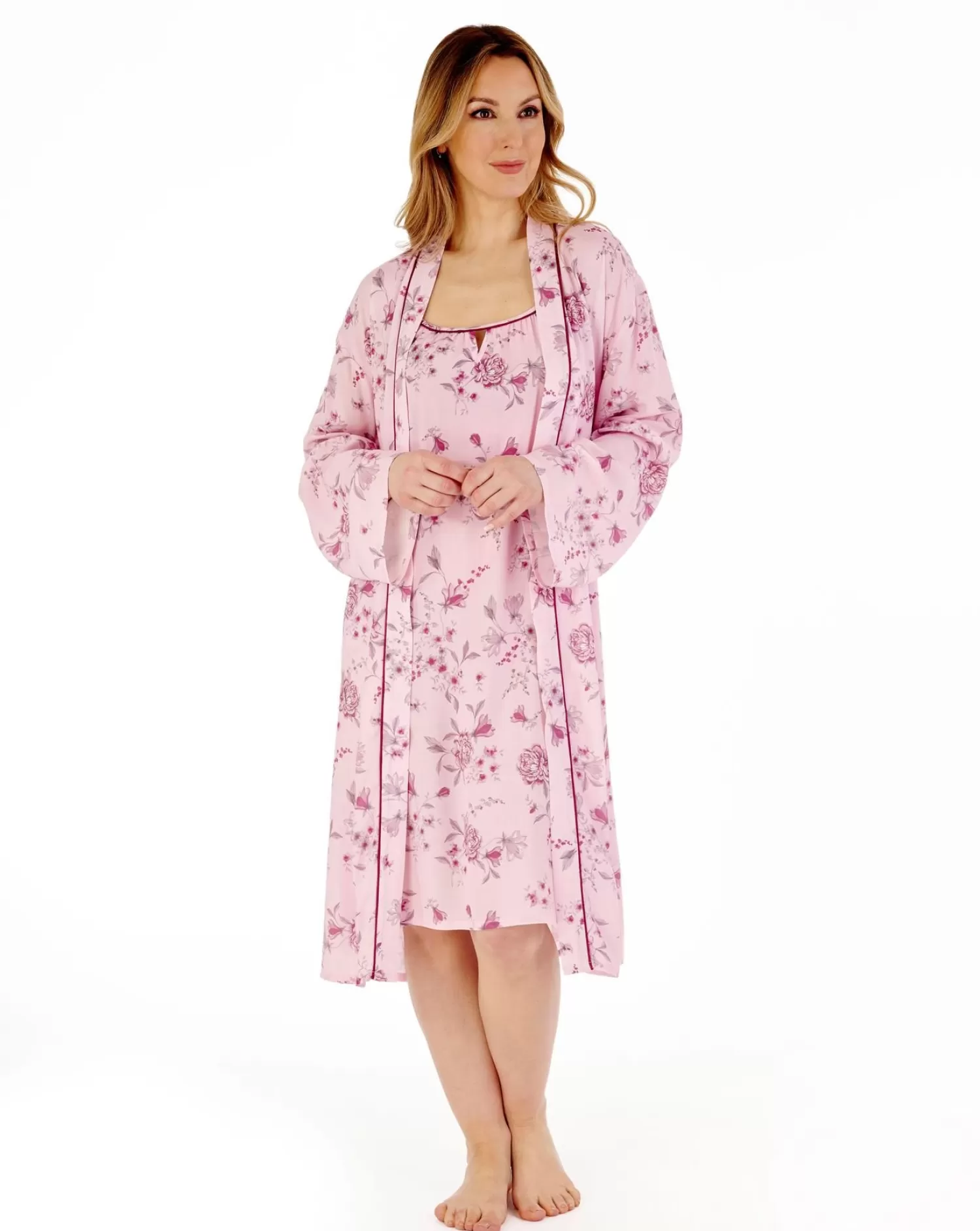 Slenderella Dressing Gowns | Gaspe By Floral Kimono Wrap - Pink