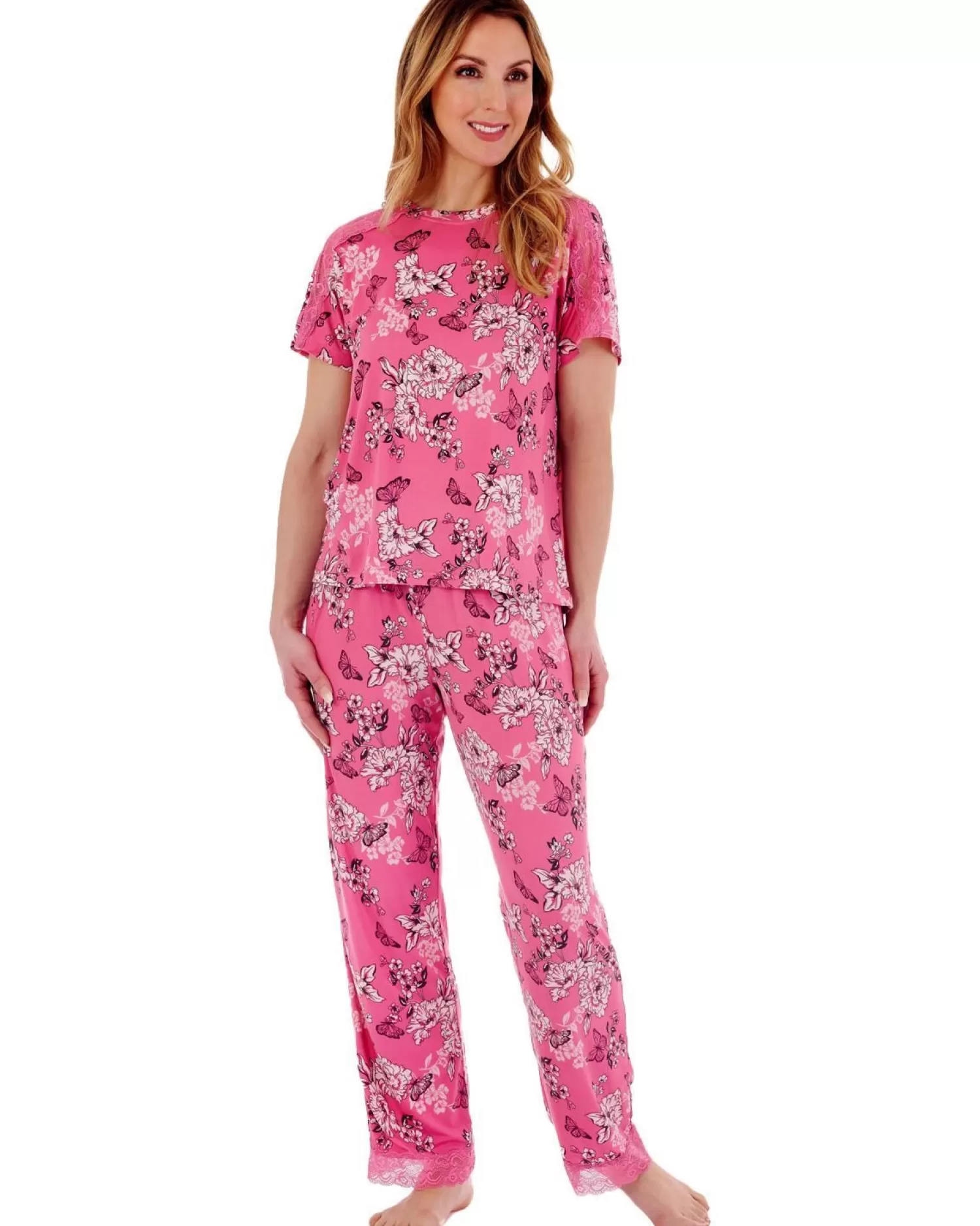 Slenderella Pyjamas | Gaspe By Long Lace Pyjamas - Pink