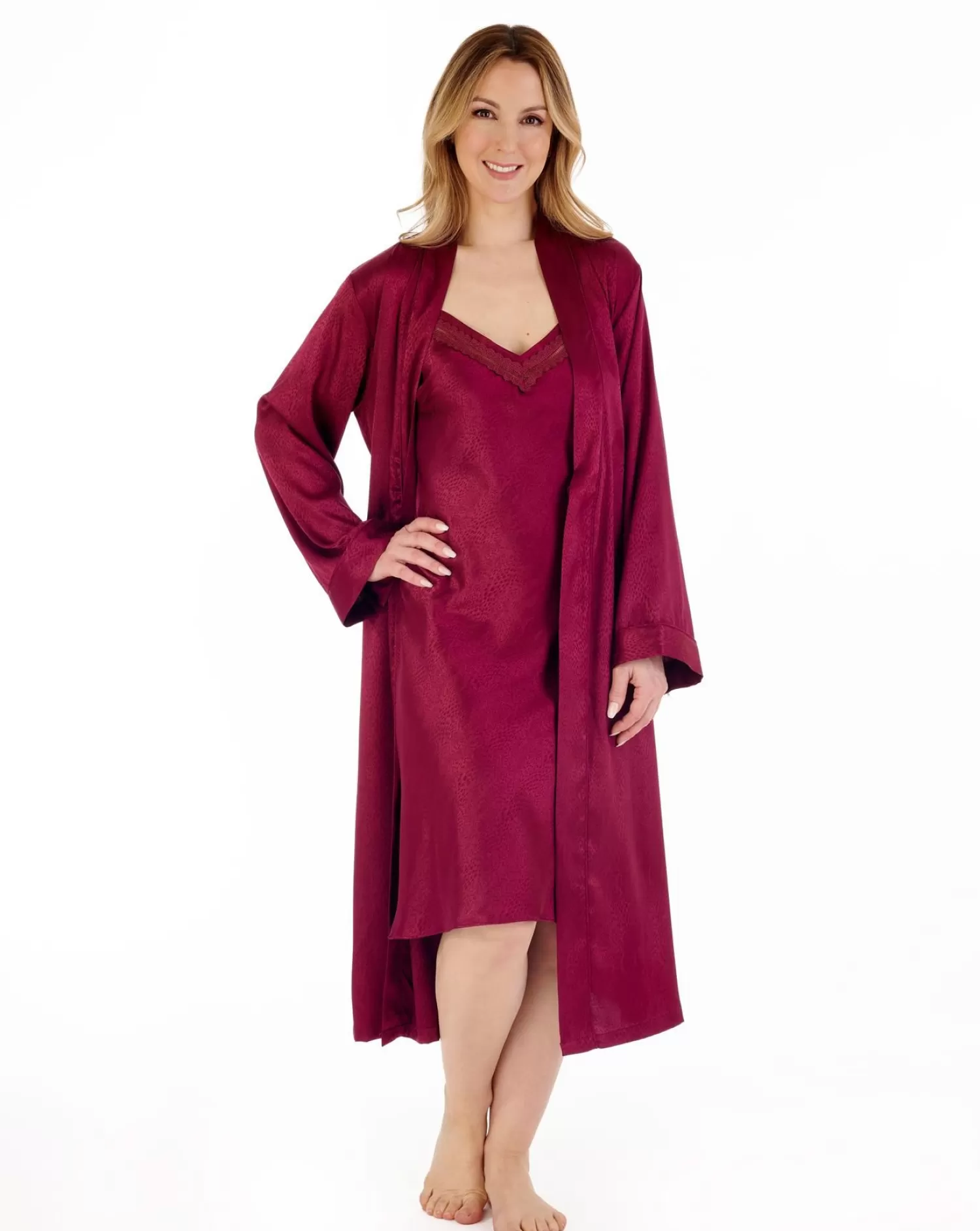 Slenderella Dressing Gowns | Gaspe By Satin Kimono Wrap - Raspberry