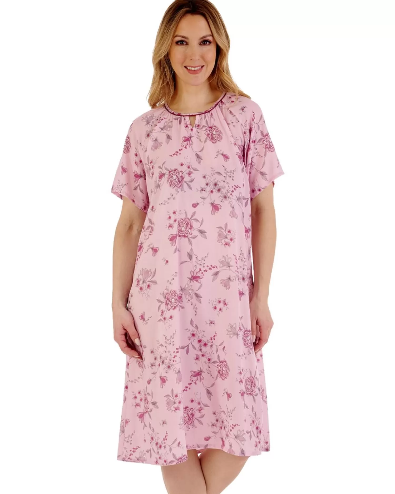 Slenderella Nighties | Gaspe By Short Sleeve Floral Nightie - Pink